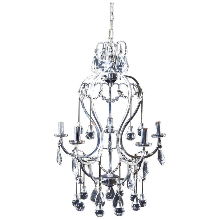 Chrome And Glass Ball Chandelier By, Crystal Ball And Chrome Chandelier