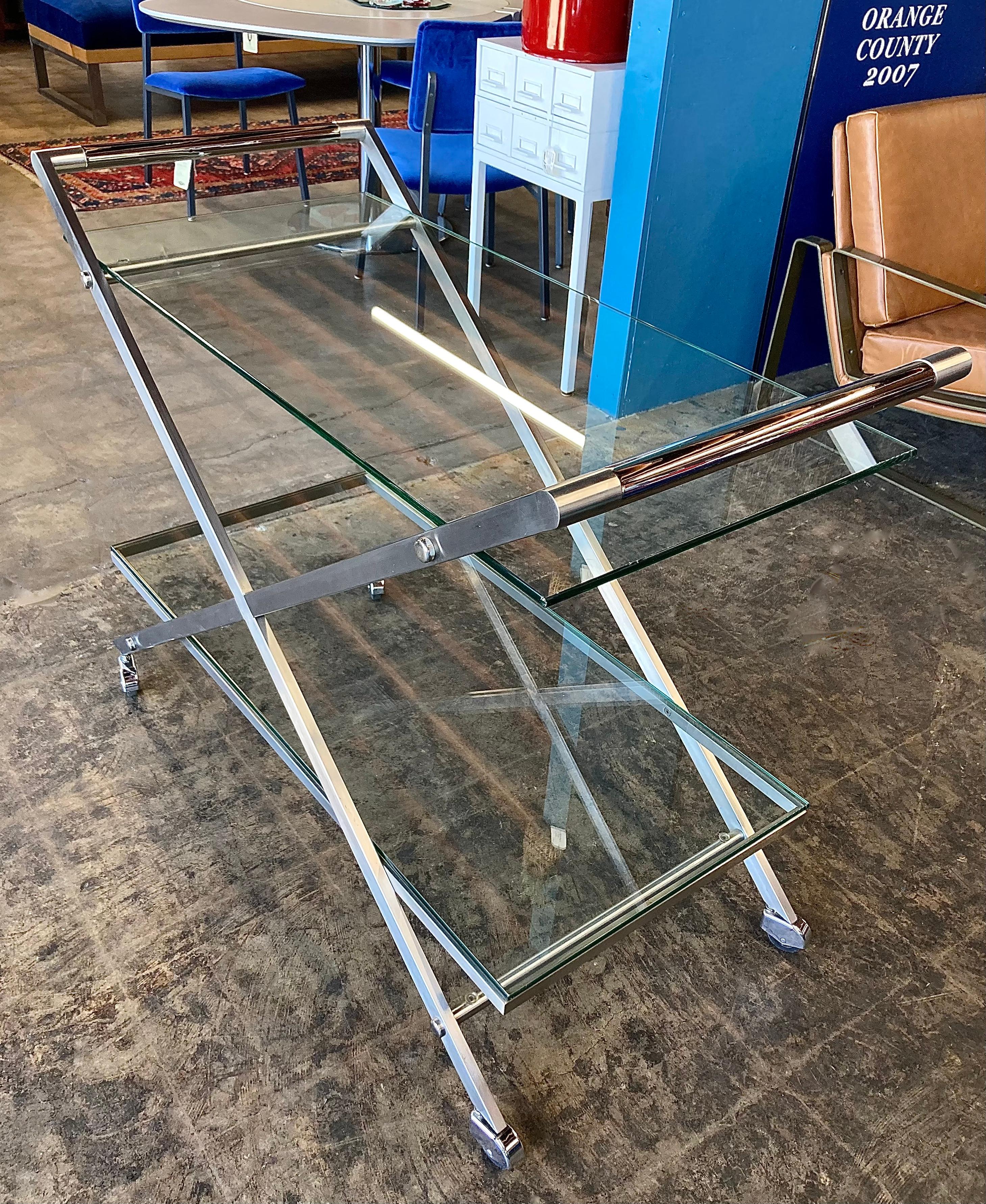 Chrome and Glass Bar Cart For Sale 3