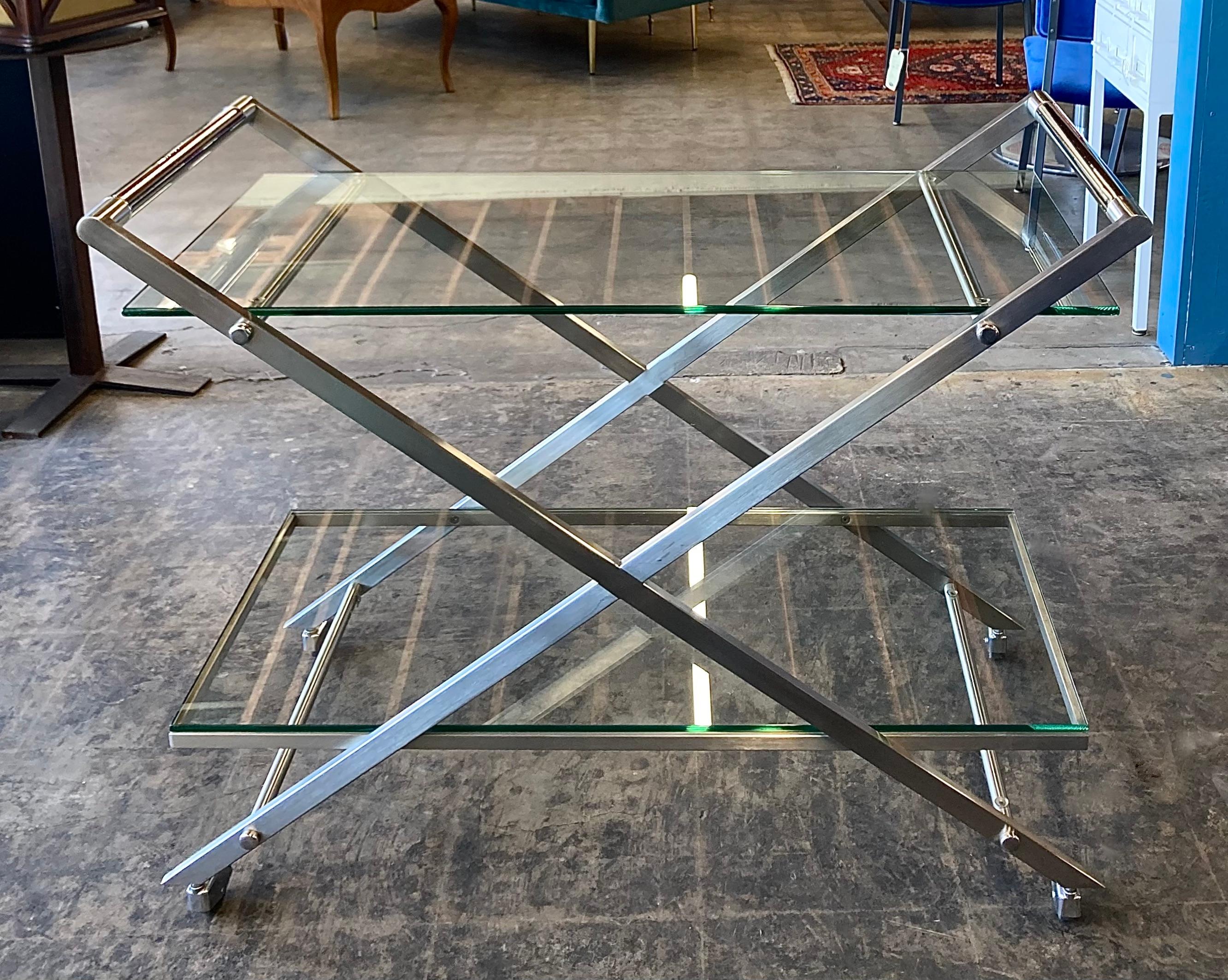 Mid-Century Modern Chrome and Glass Bar Cart For Sale