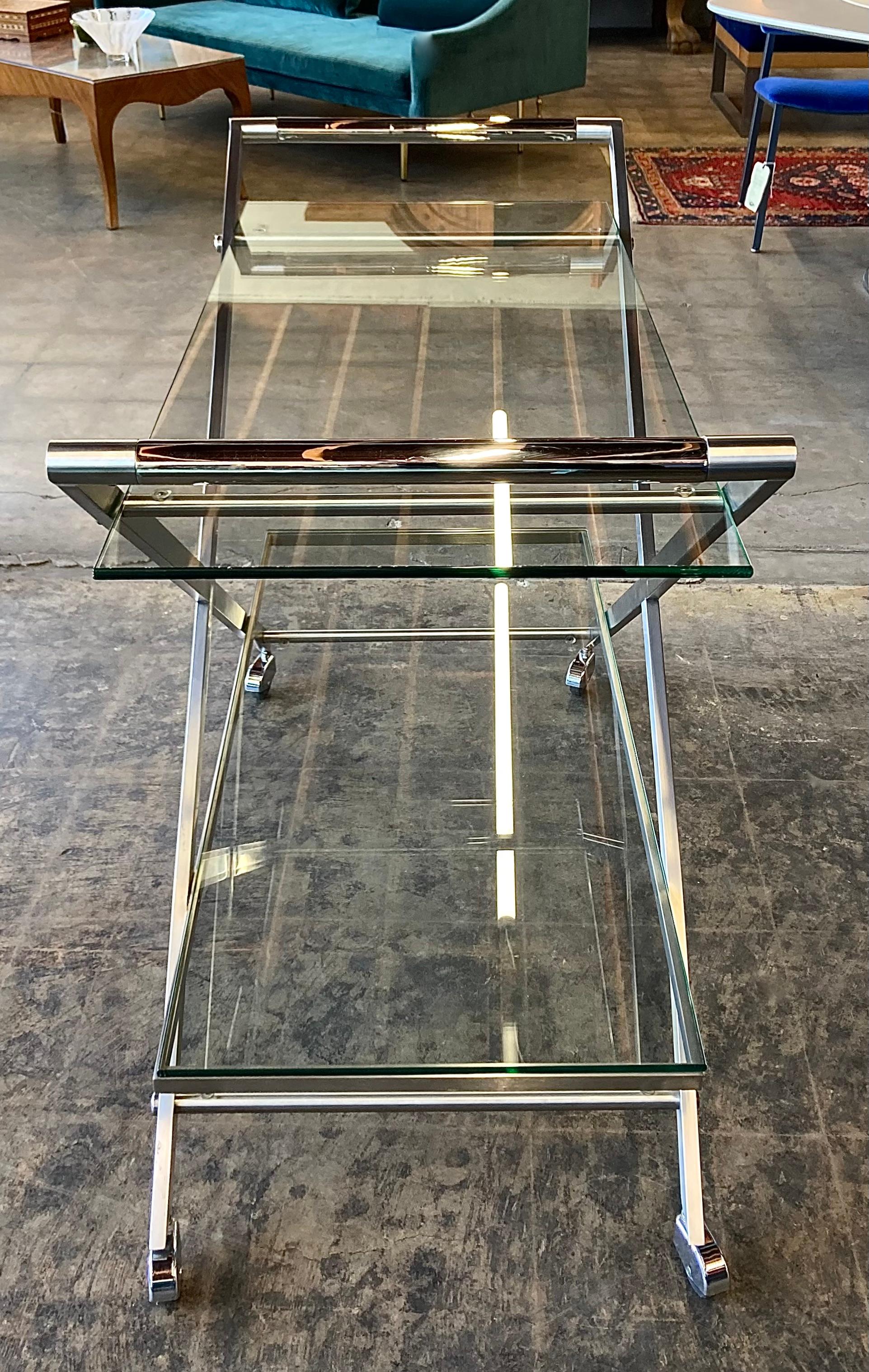 Brushed Chrome and Glass Bar Cart For Sale