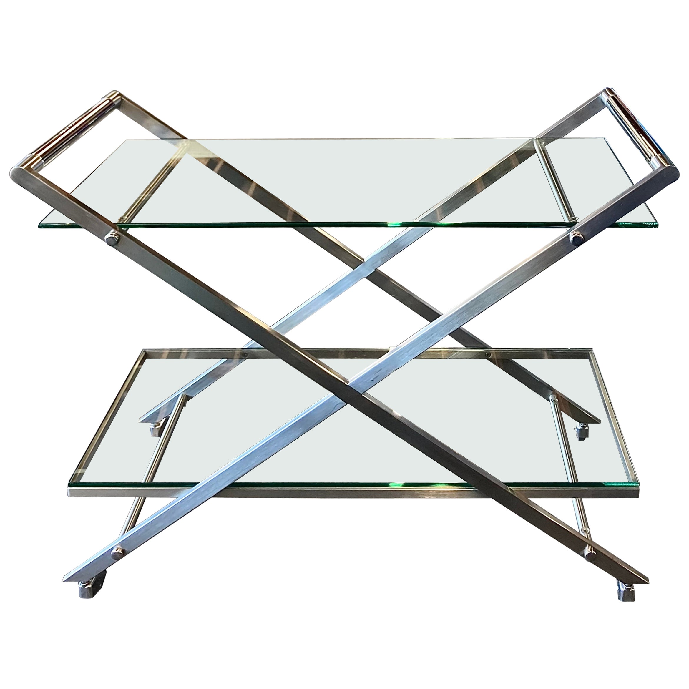 Chrome and Glass Bar Cart For Sale