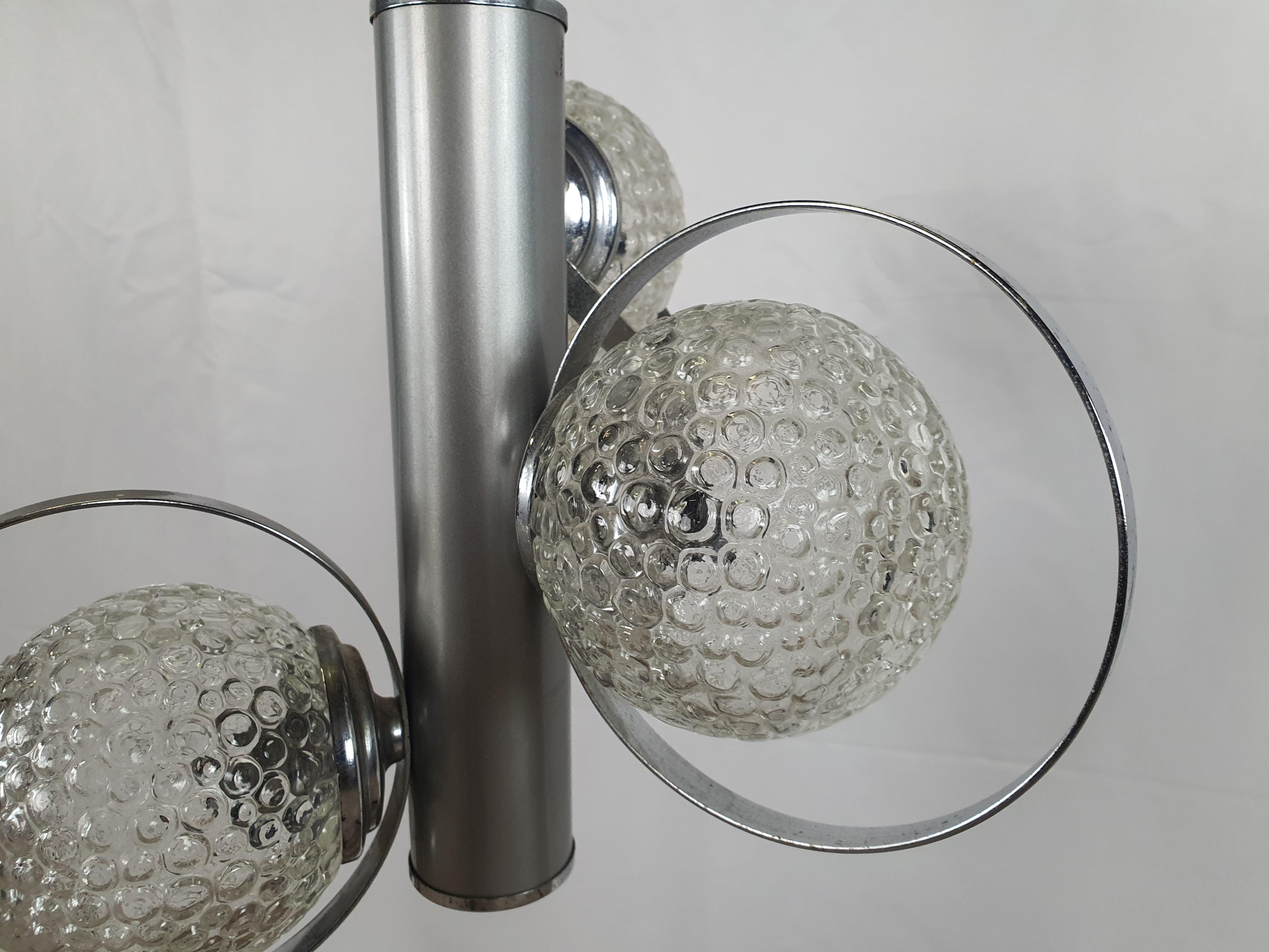 Mid-Century Modern Chrome and Glass Chandelier, 1970s, Italy For Sale
