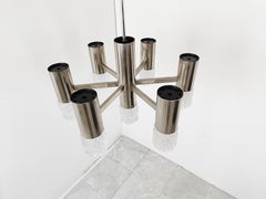 Chrome and Glass Chandelier Attributed to Sciolari, 1970s