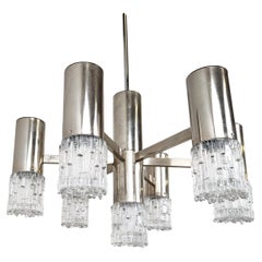 Vintage Chrome and Glass Chandelier Attributed to Sciolari, 1970s