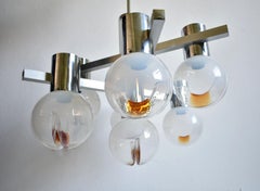 Chrome and Glass Chandelier, Gaetano Sciolari for Mazzega, Italy, 1970's