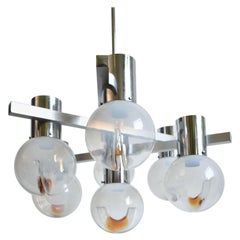 Chrome and Glass Chandelier, Gaetano Sciolari for Mazzega, Italy, 1970's
