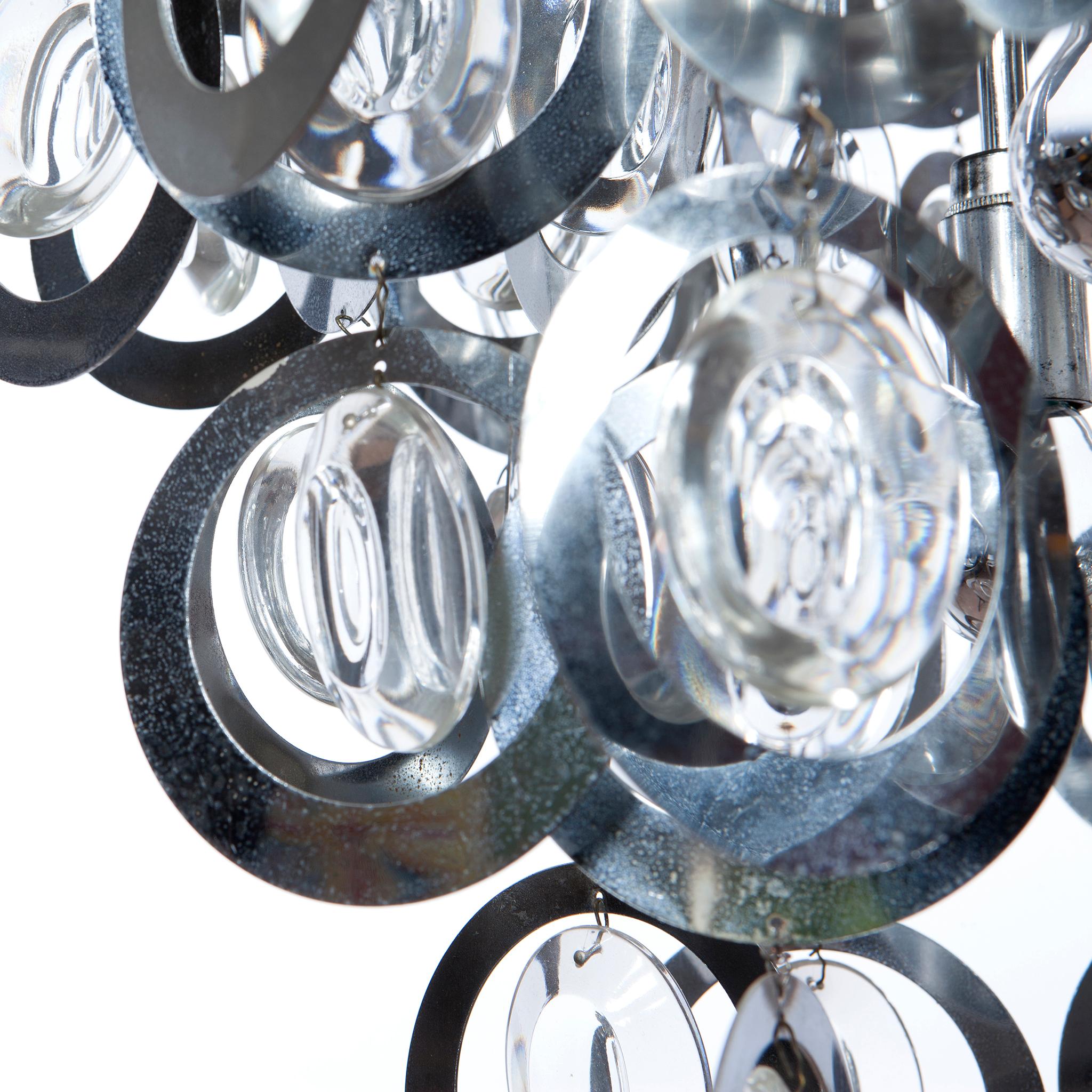 20th Century Chrome and Glass Chandelier in Style of Stilkronen, 1960s For Sale