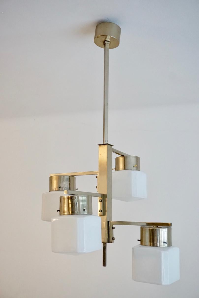Chrome and Glass Chandelier in the Bauhaus Style, from Czechoslovakia, 1930s For Sale 5
