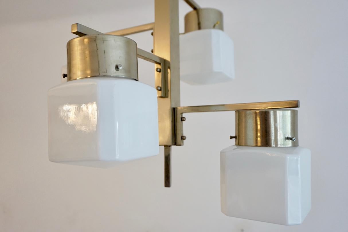 Chrome and Glass Chandelier in the Bauhaus Style, from Czechoslovakia, 1930s For Sale 8