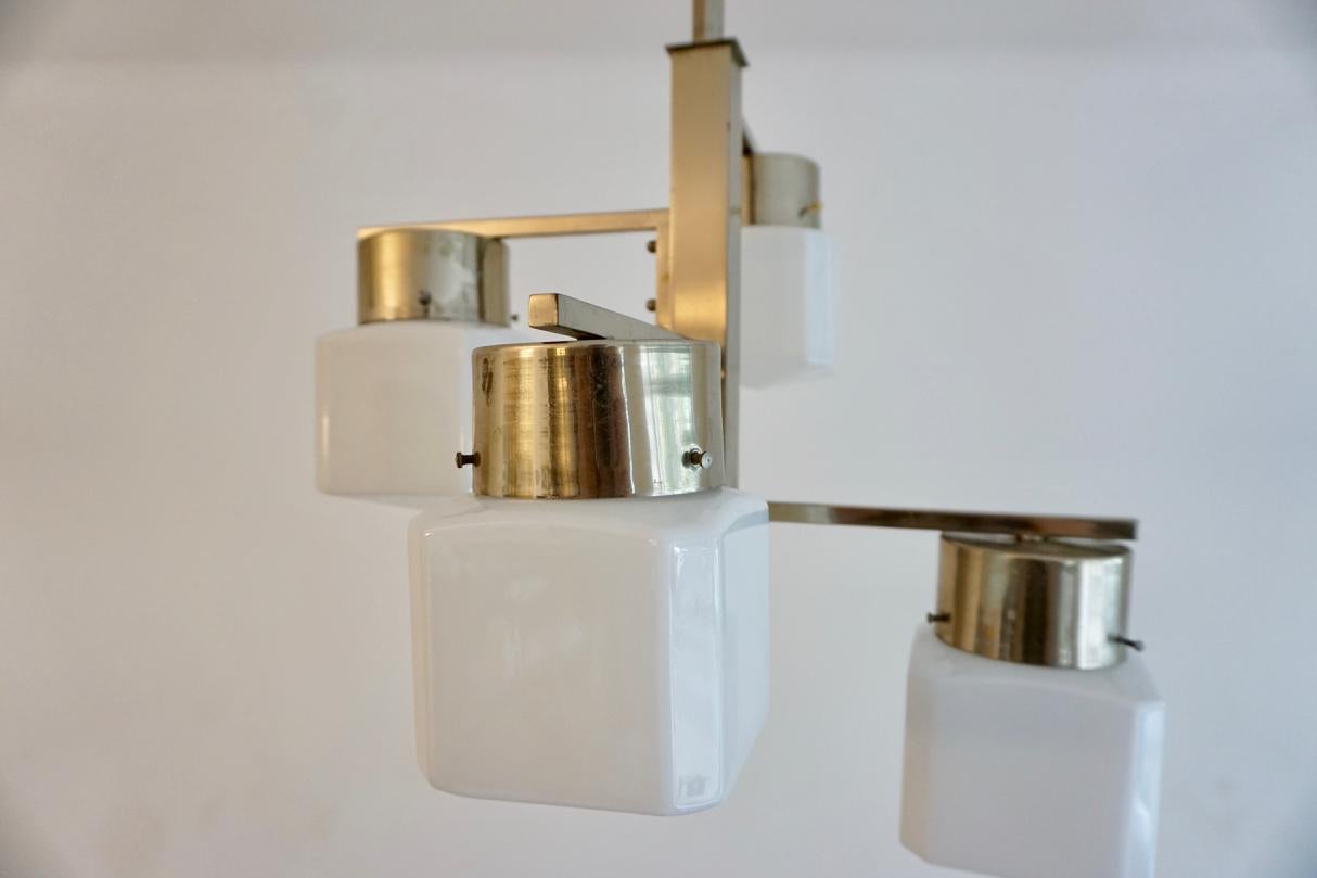 Chrome and Glass Chandelier in the Bauhaus Style, from Czechoslovakia, 1930s For Sale 9
