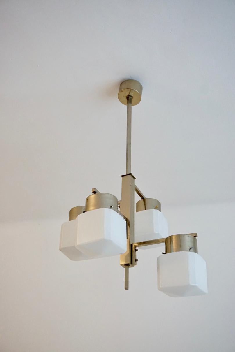Mid-20th Century Chrome and Glass Chandelier in the Bauhaus Style, from Czechoslovakia, 1930s For Sale