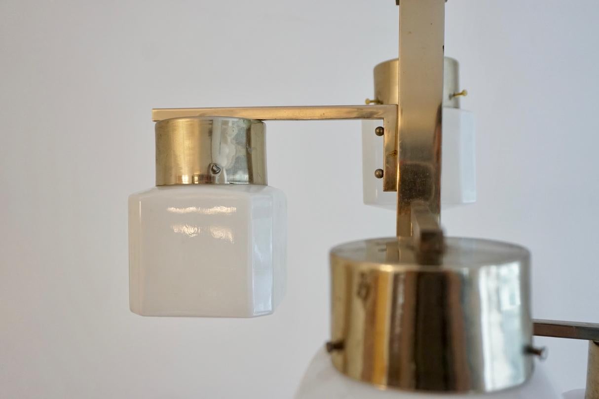 Milk Glass Chrome and Glass Chandelier in the Bauhaus Style, from Czechoslovakia, 1930s For Sale