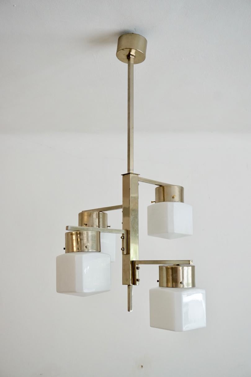 Chrome and Glass Chandelier in the Bauhaus Style, from Czechoslovakia, 1930s For Sale 3
