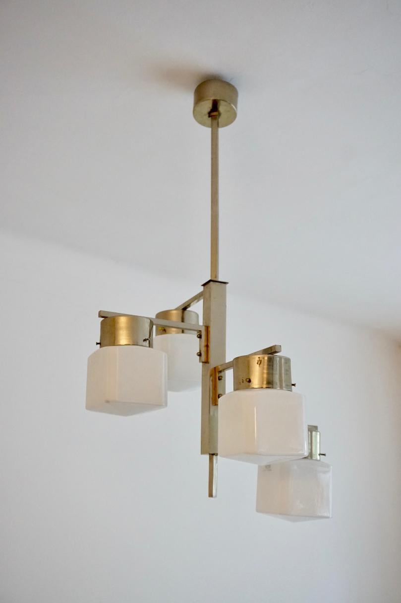 Chrome and Glass Chandelier in the Bauhaus Style, from Czechoslovakia, 1930s For Sale 4