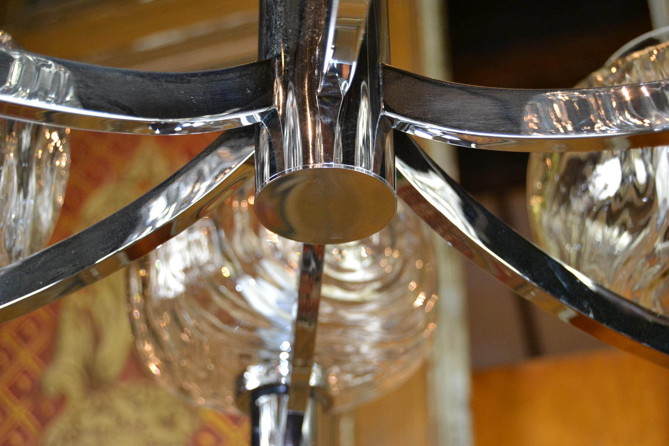 1960s Chrome and Glass Chandelier, Italy For Sale 3