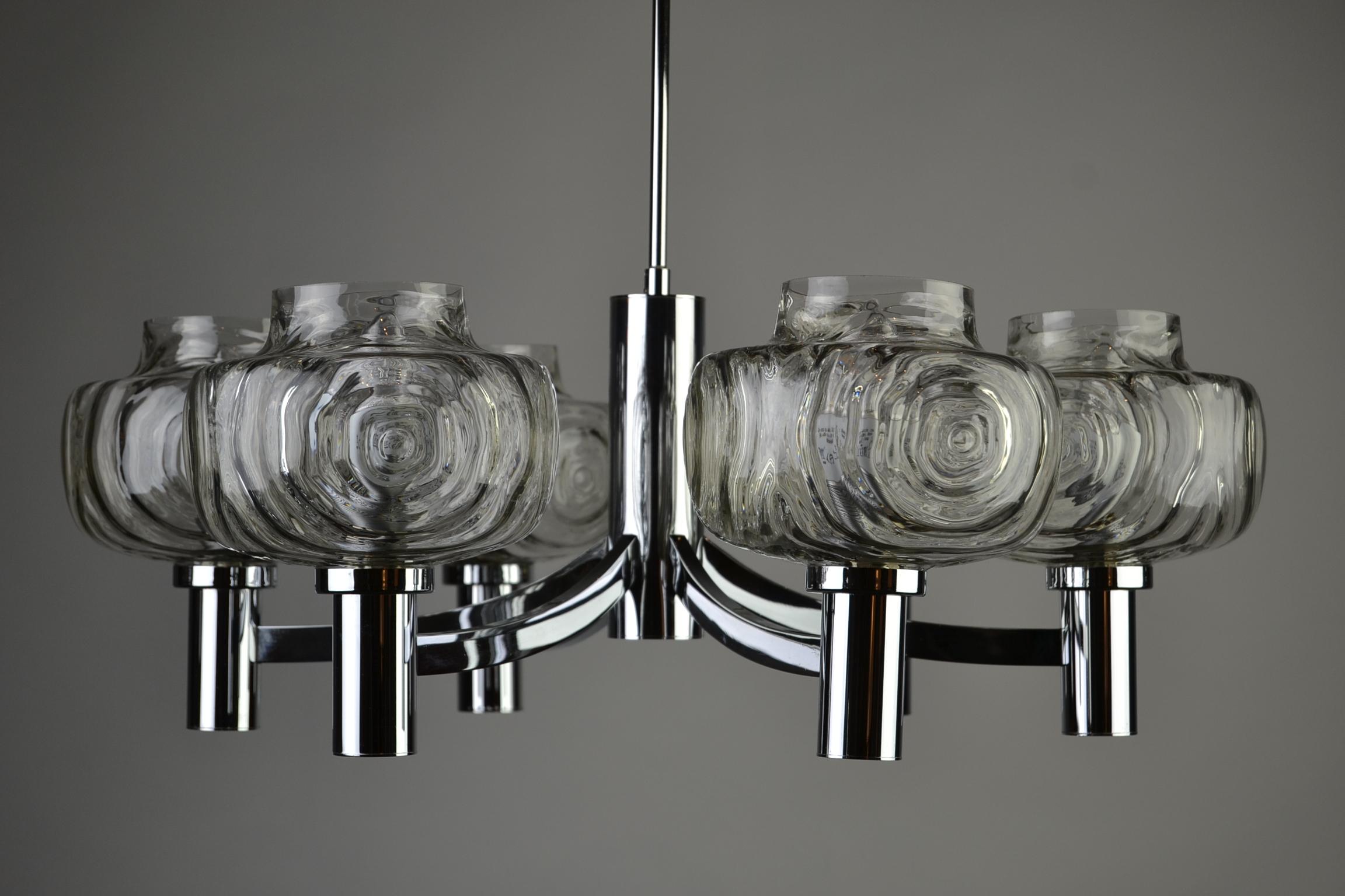 1960s Chrome and Glass Chandelier, Italy For Sale 4