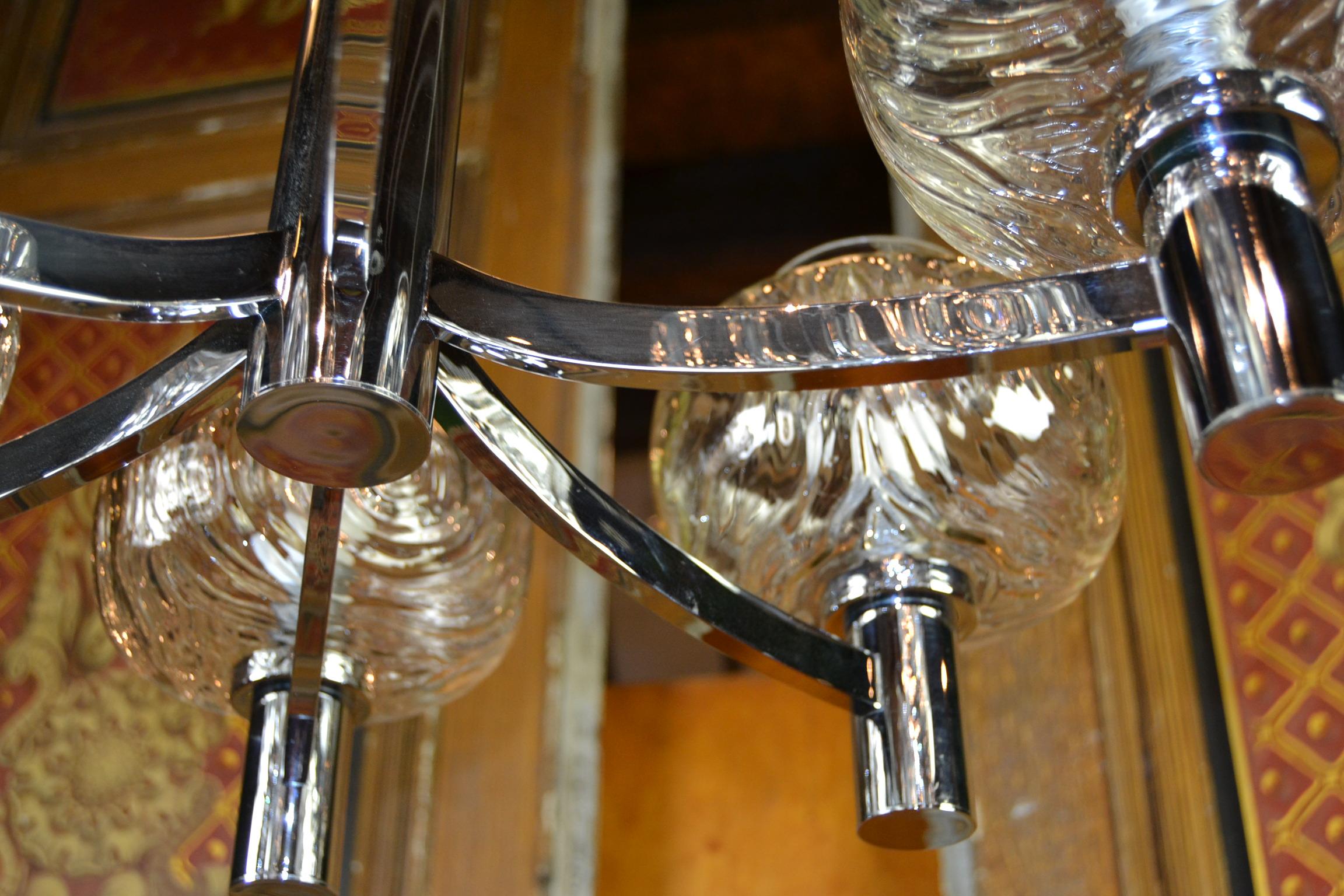 1960s Chrome and Glass Chandelier, Italy For Sale 7