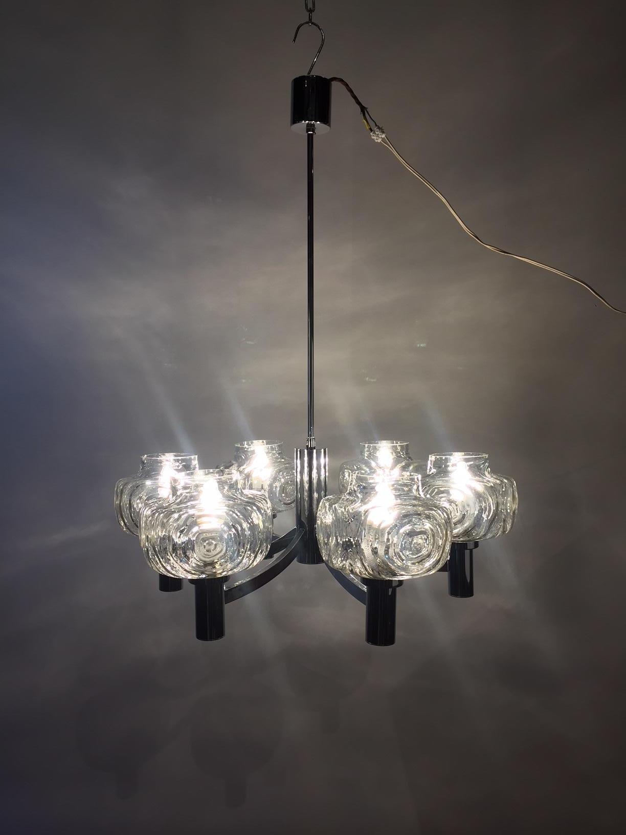 1960s Chrome and Glass Chandelier, Italy For Sale 10