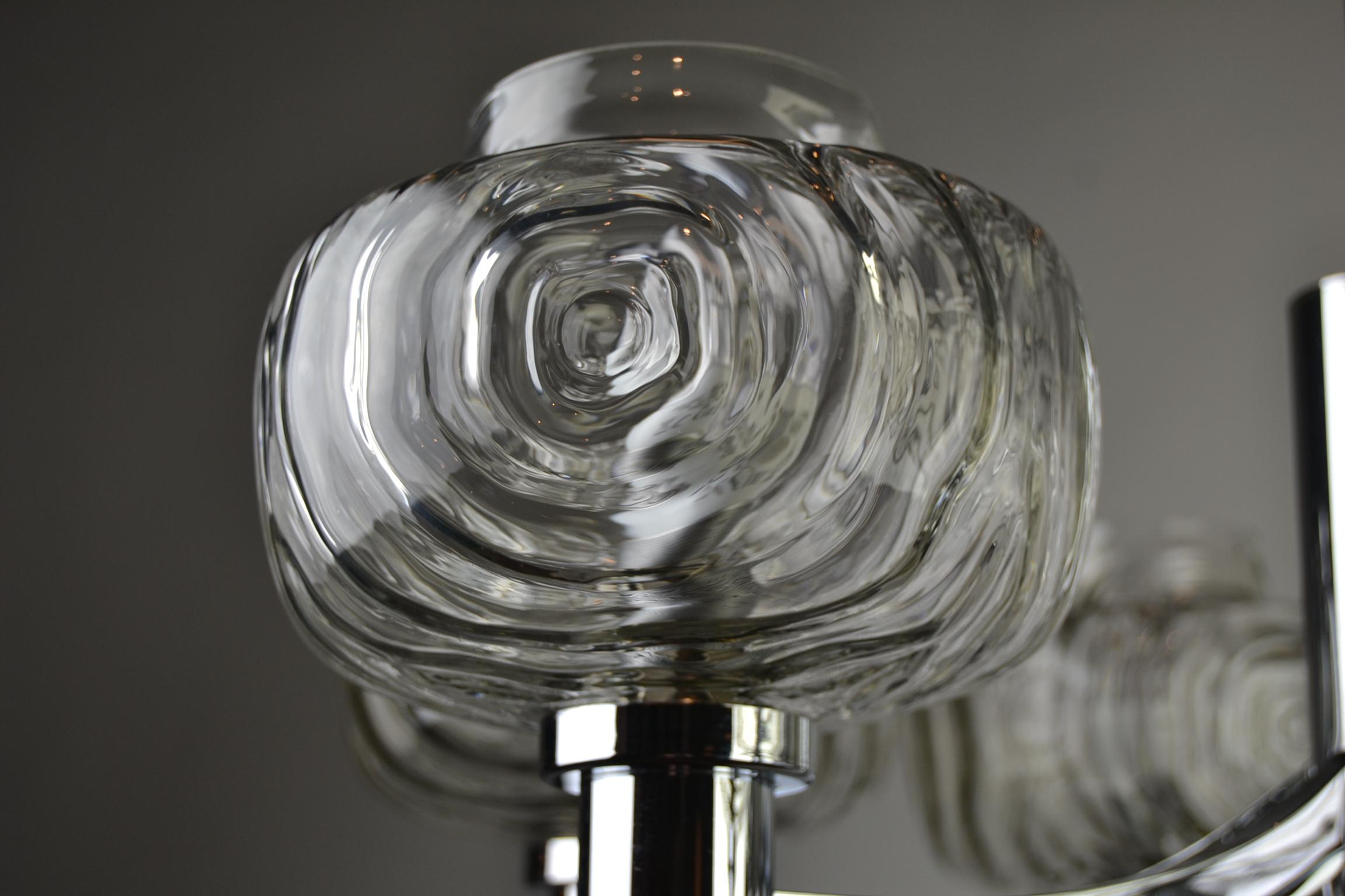 Mid-Century Modern Chrome and Glass Chandelier, Italy, 1960s For Sale