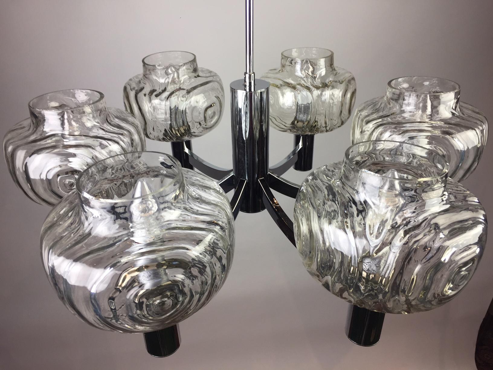 Italian 1960s Chrome and Glass Chandelier, Italy For Sale