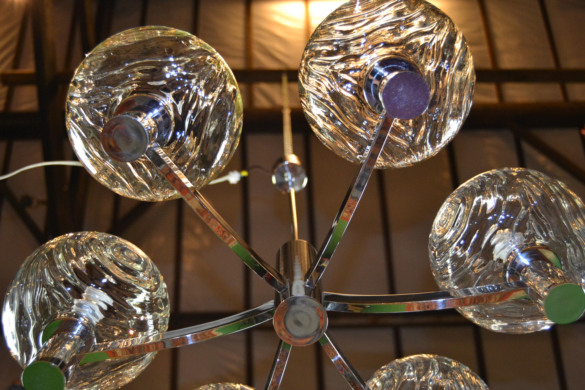 Chrome and Glass Chandelier, Italy, 1960s For Sale 1