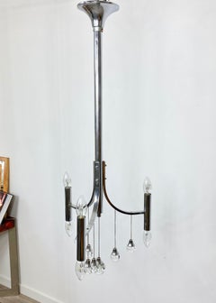 Lustre suspendu en chrome et verre de Gaetano Sciolari, Italie, années 1960