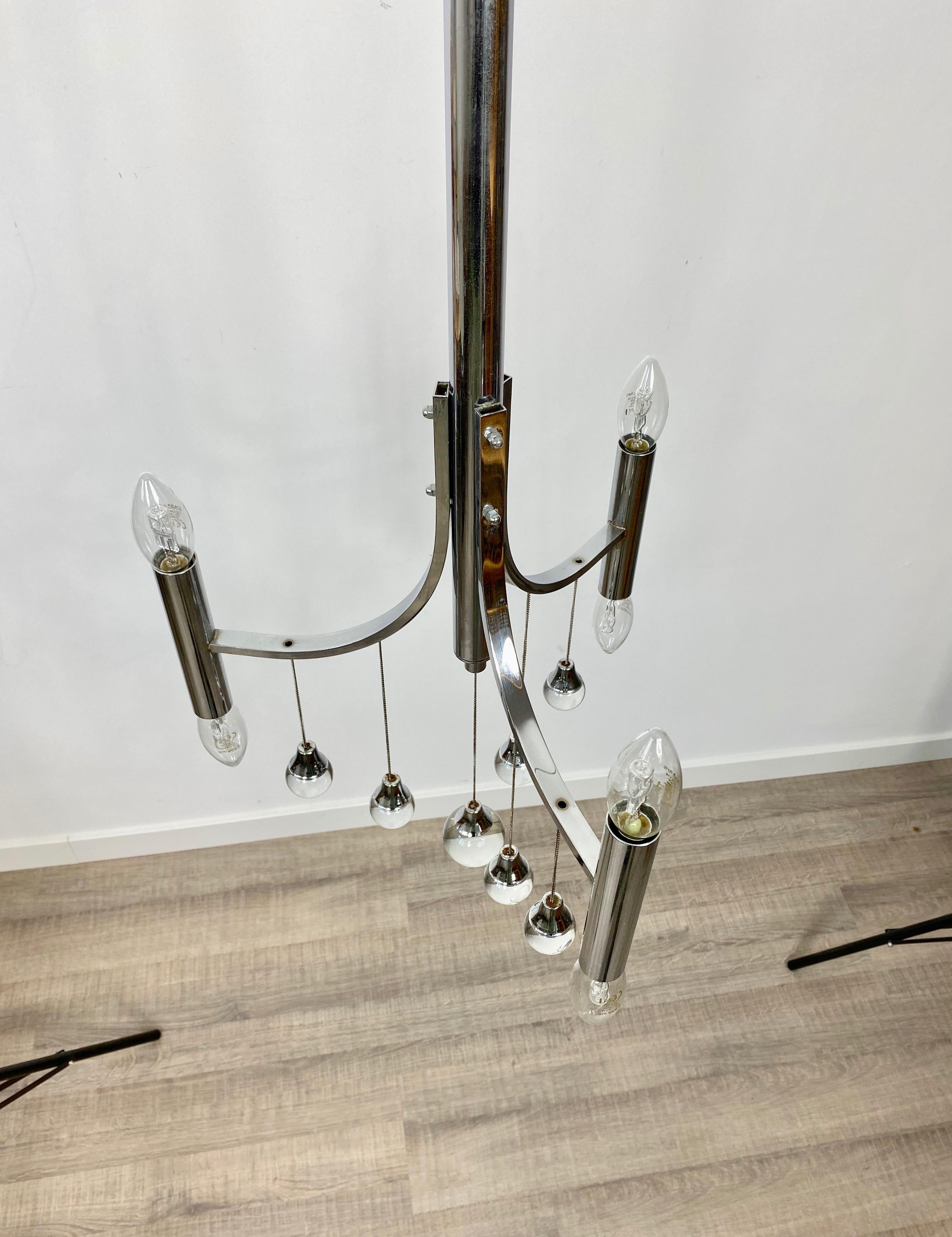 Mid-Century Modern Chrome and Glass Chandelier Pendant by Gaetano Sciolari, Italy, 1960s For Sale
