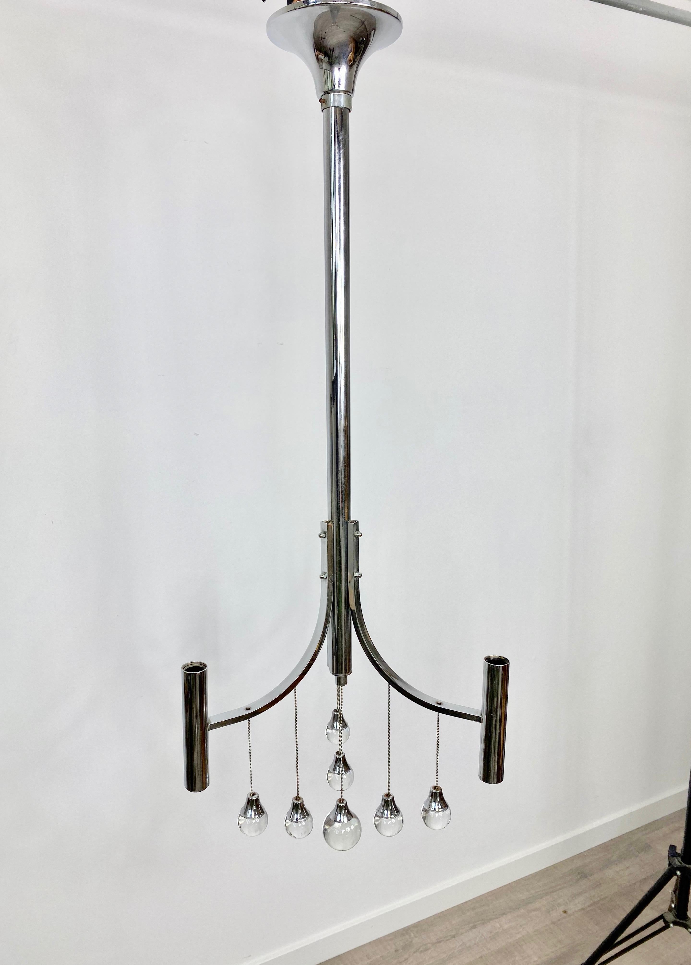 Chrome and Glass Chandelier Pendant by Gaetano Sciolari, Italy, 1960s In Good Condition For Sale In Rome, IT