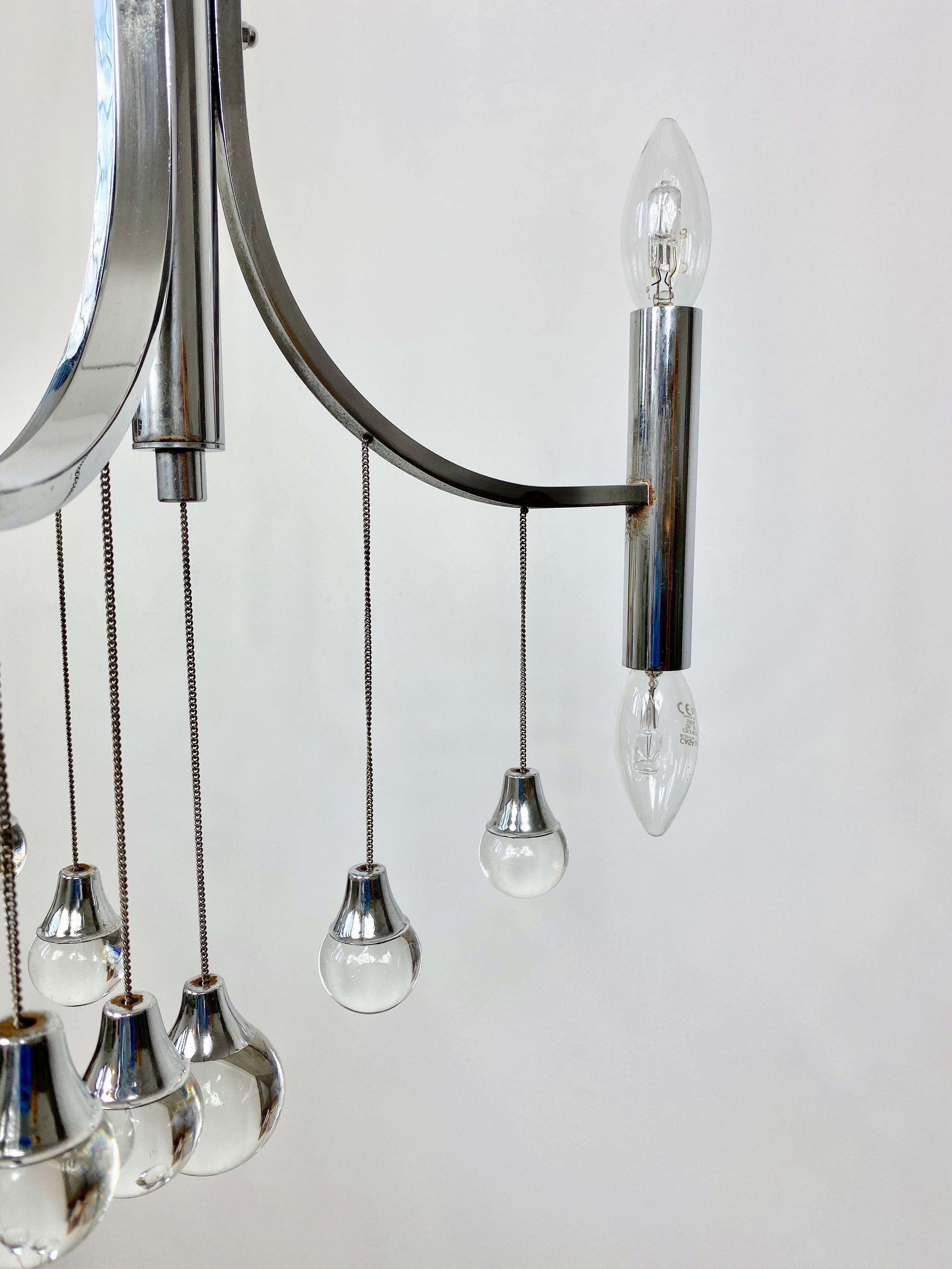 Mid-20th Century Chrome and Glass Chandelier Pendant by Gaetano Sciolari, Italy, 1960s For Sale