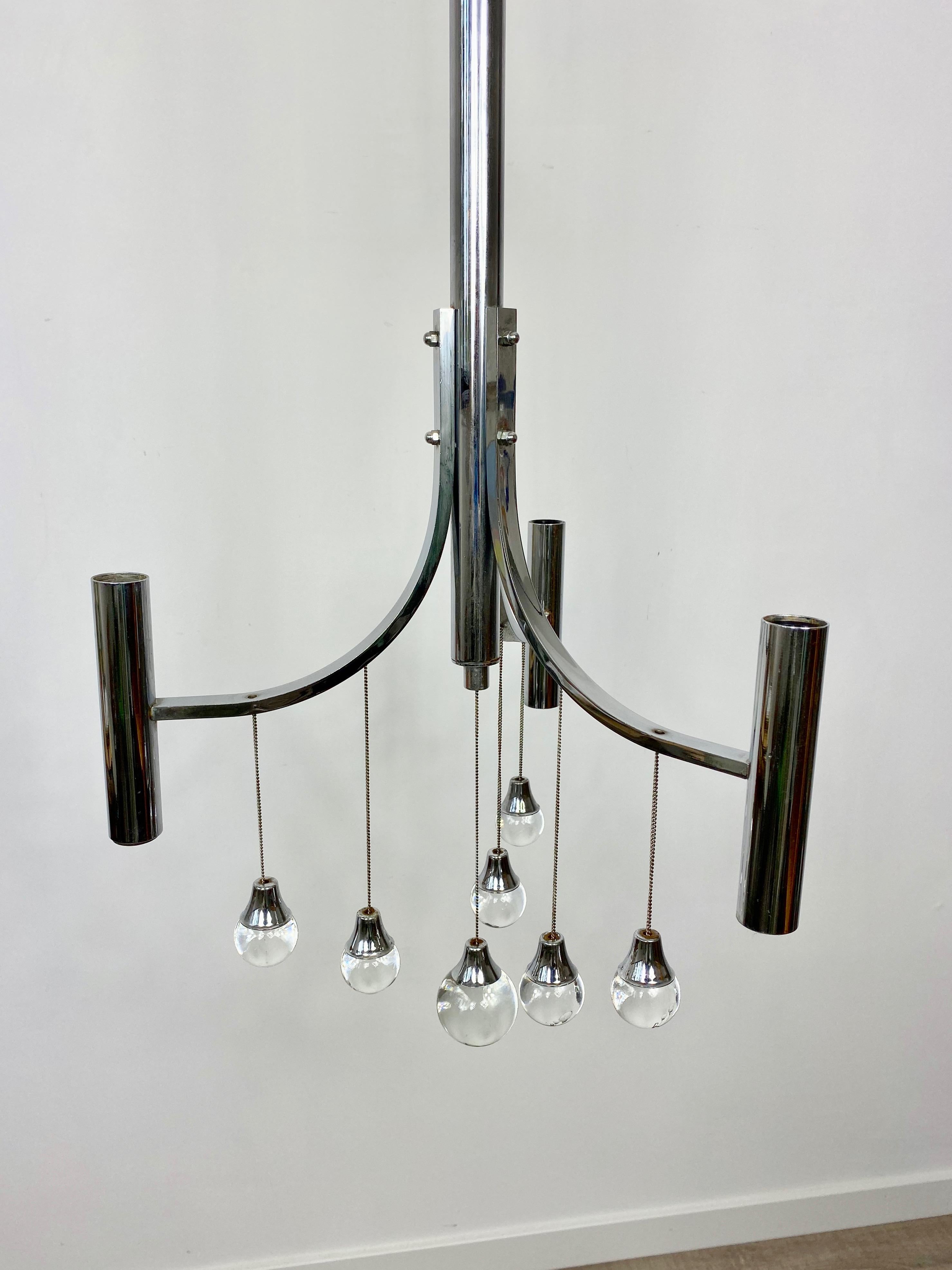 Chrome and Glass Chandelier Pendant by Gaetano Sciolari, Italy, 1960s For Sale 1