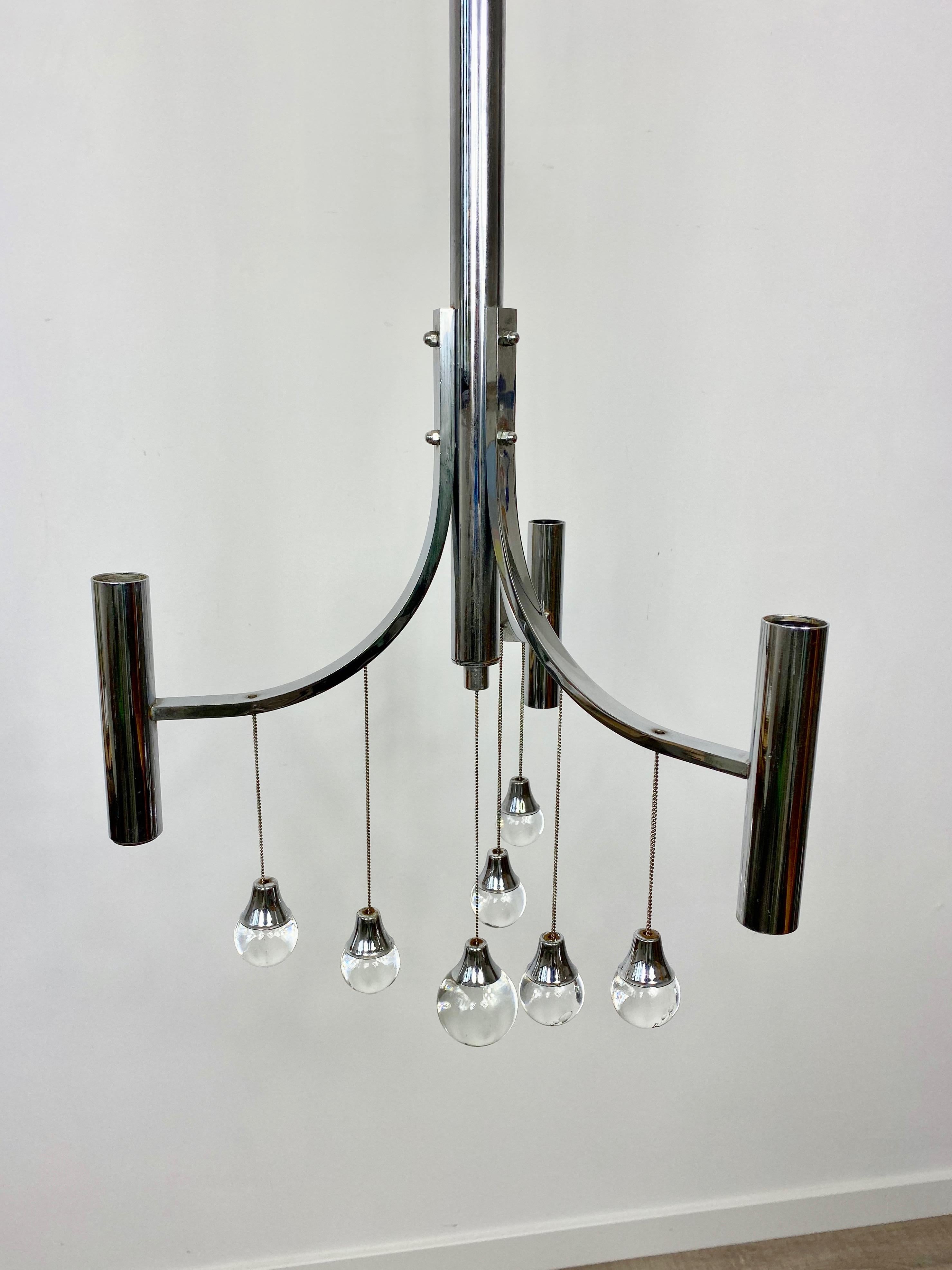 Lampadario a sospensione in cromo e vetro di Gaetano Sciolari, Italia, anni '60 in vendita 1