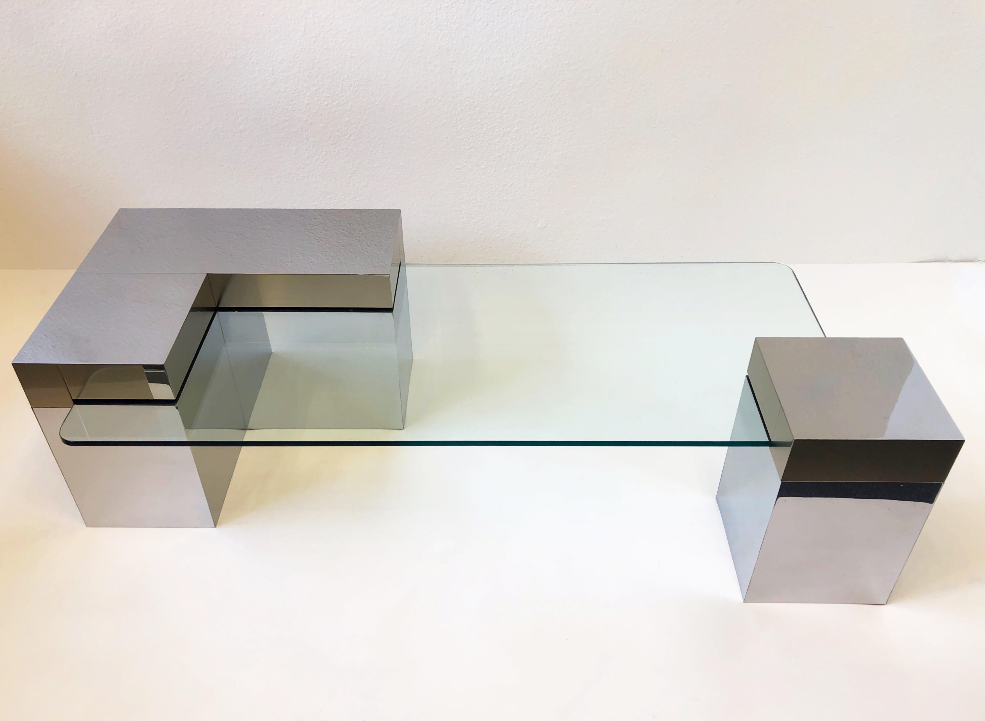 Chrome and Glass Cityscape Coffee Table by Paul Evans For Sale 4
