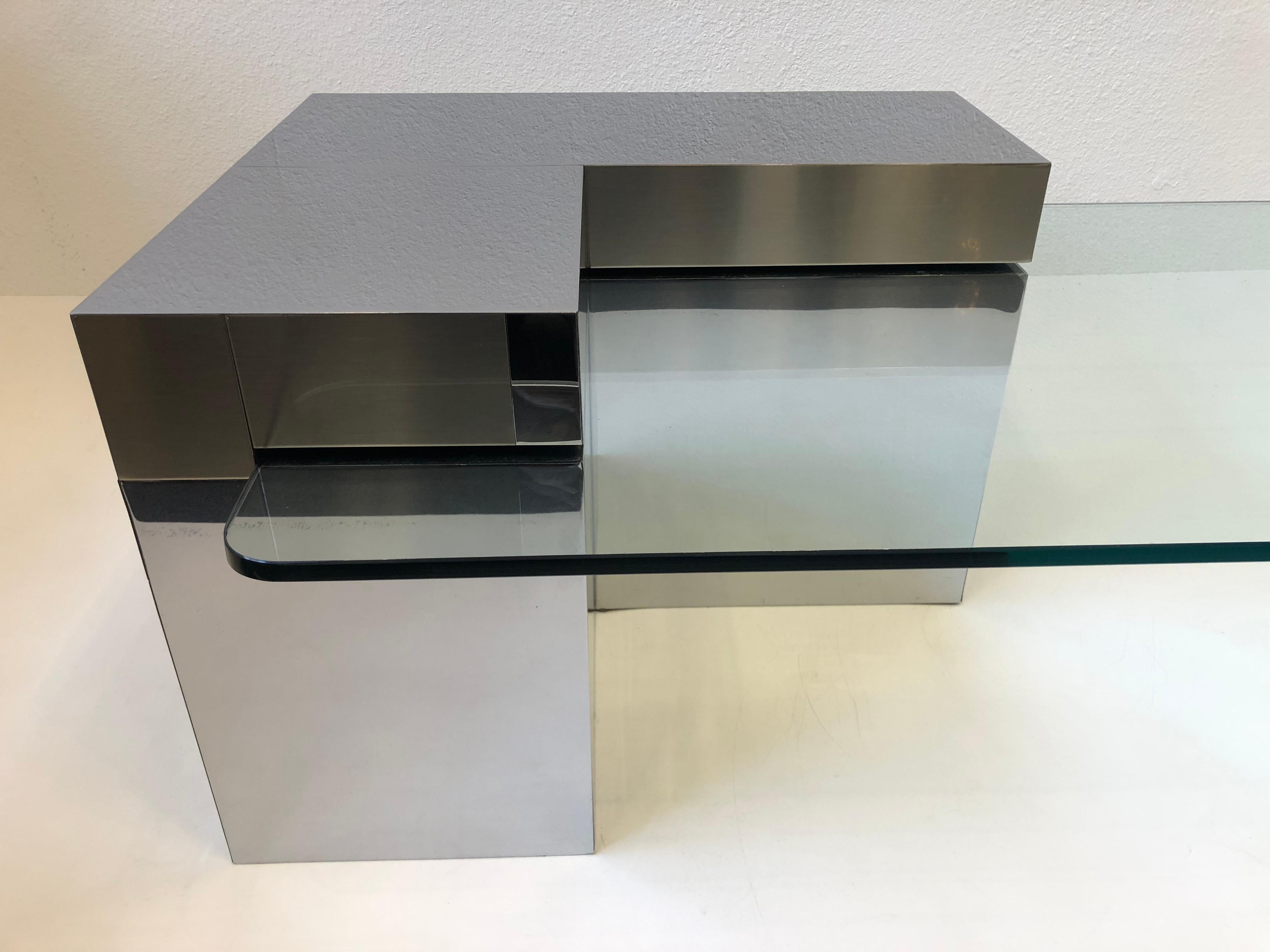 Late 20th Century Chrome and Glass Cityscape Coffee Table by Paul Evans For Sale