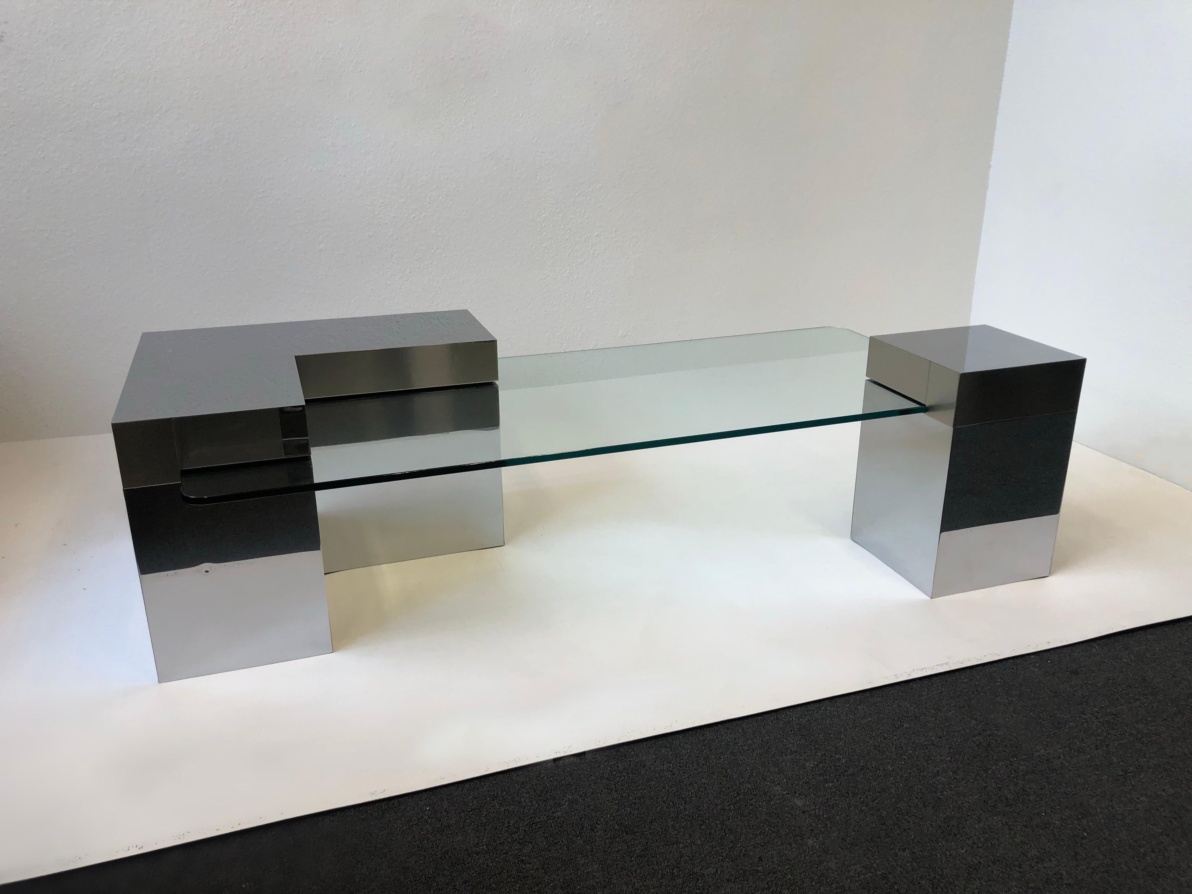 Chrome and Glass Cityscape Coffee Table by Paul Evans For Sale 1