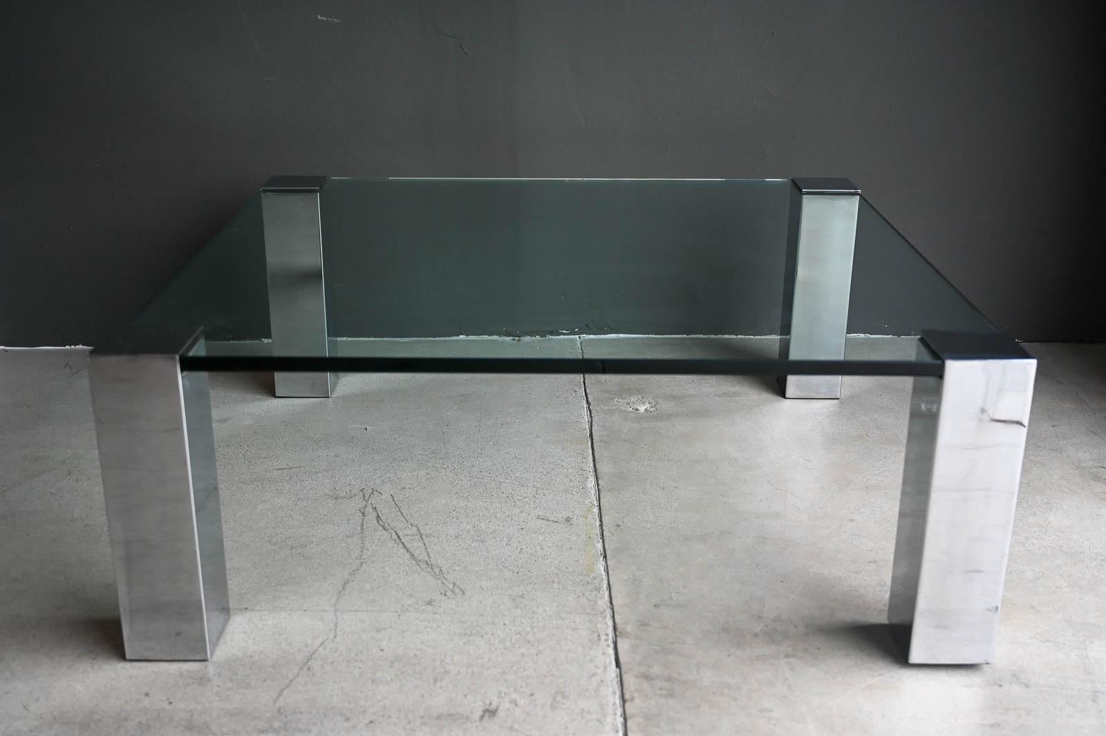 Mid-Century Modern Chrome and Glass Coffee Table by Willy Rizzo for Cidue, Italy ca. 1970 For Sale