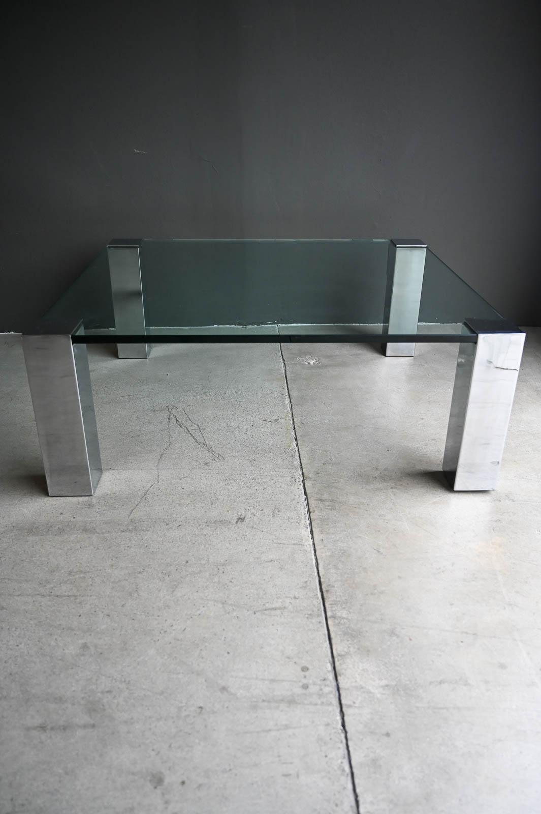 Polychromed Chrome and Glass Coffee Table by Willy Rizzo for Cidue, Italy ca. 1970 For Sale