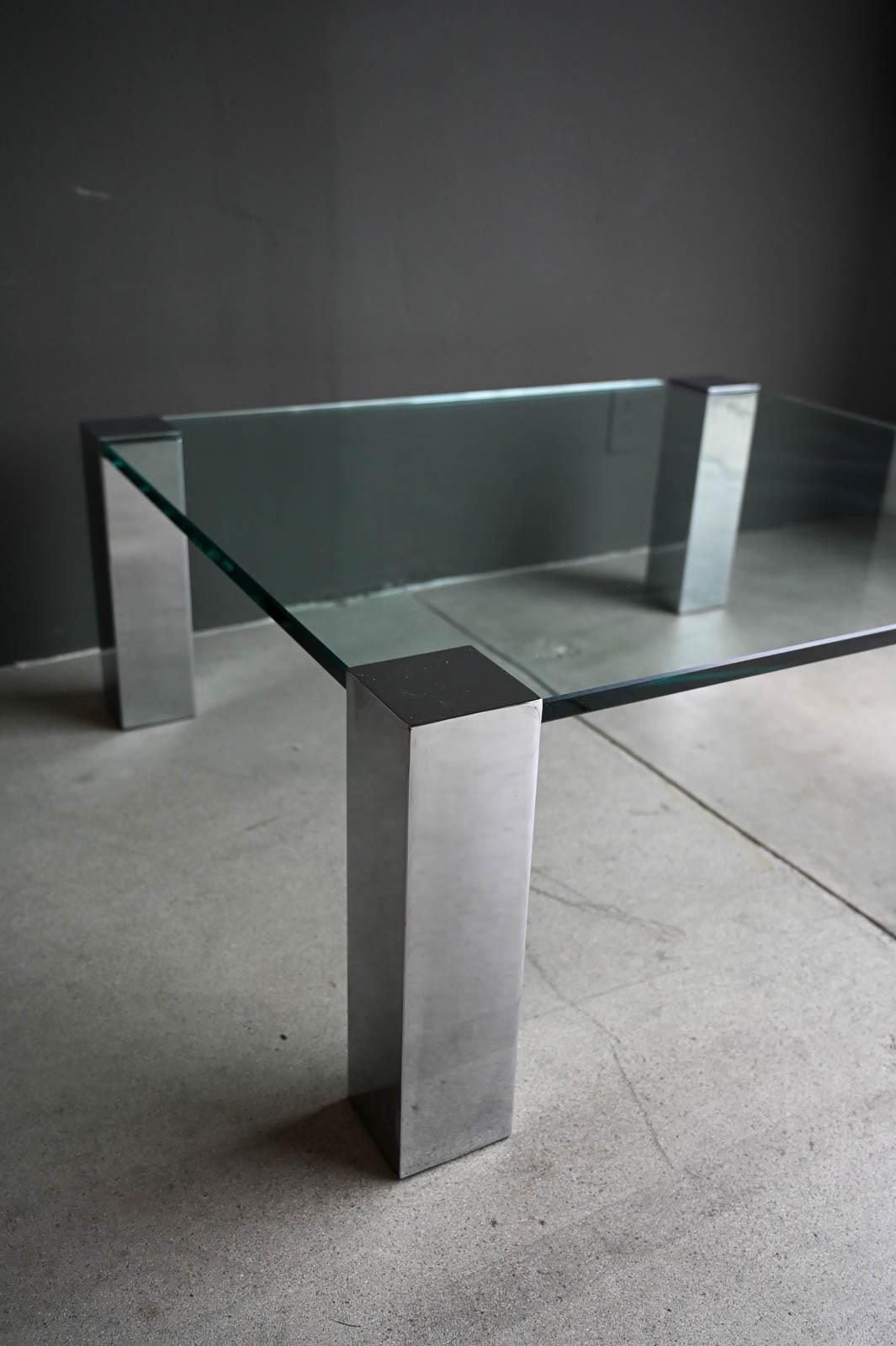 Late 20th Century Chrome and Glass Coffee Table by Willy Rizzo for Cidue, Italy ca. 1970 For Sale