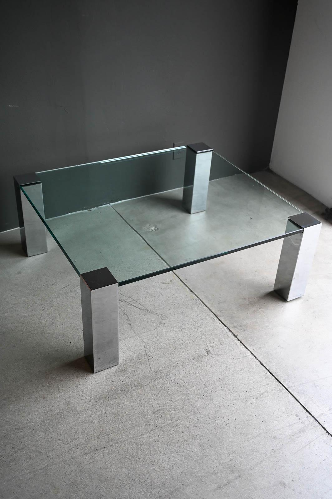 Steel Chrome and Glass Coffee Table by Willy Rizzo for Cidue, Italy ca. 1970 For Sale