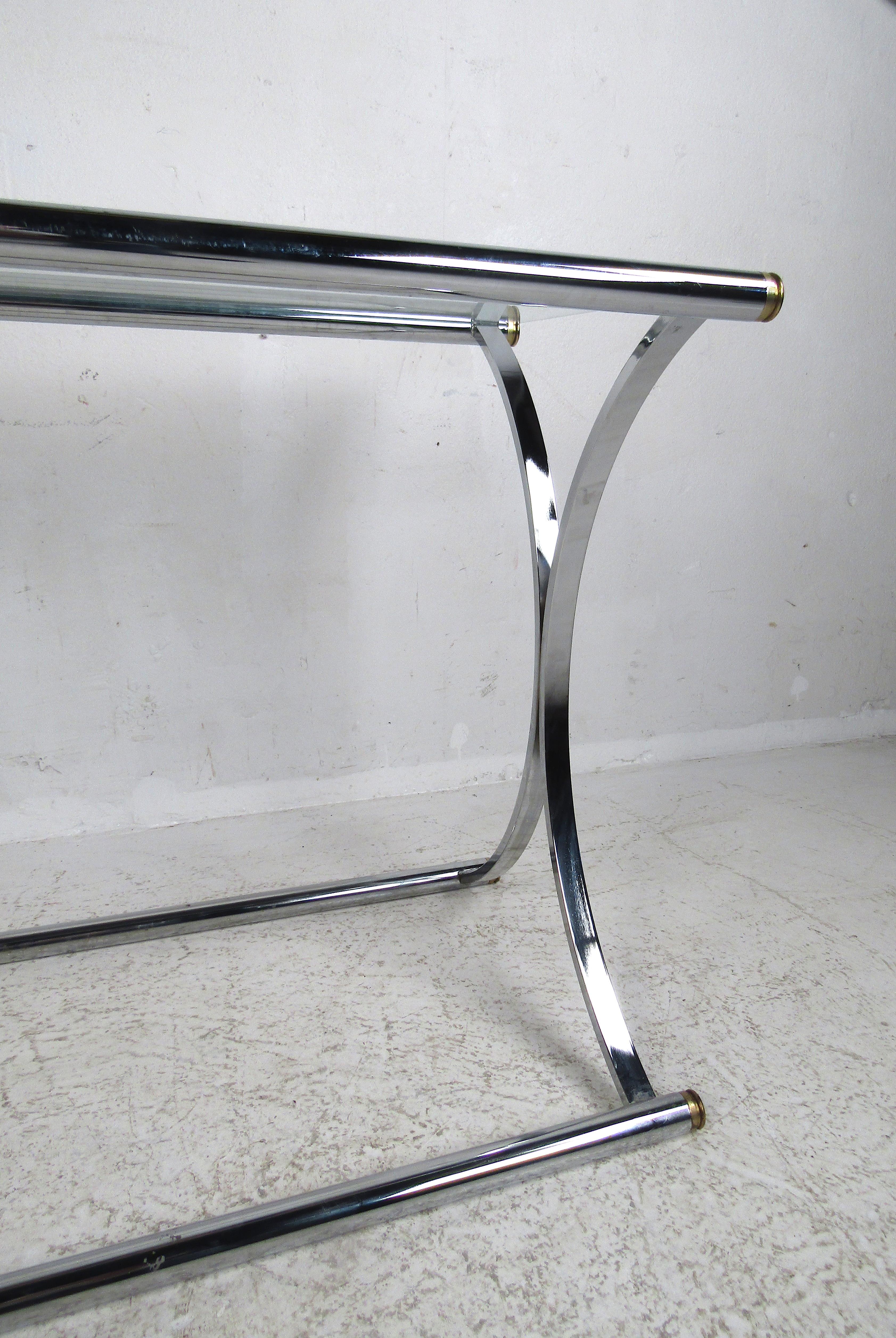 Chrome and Glass Console Table For Sale 3