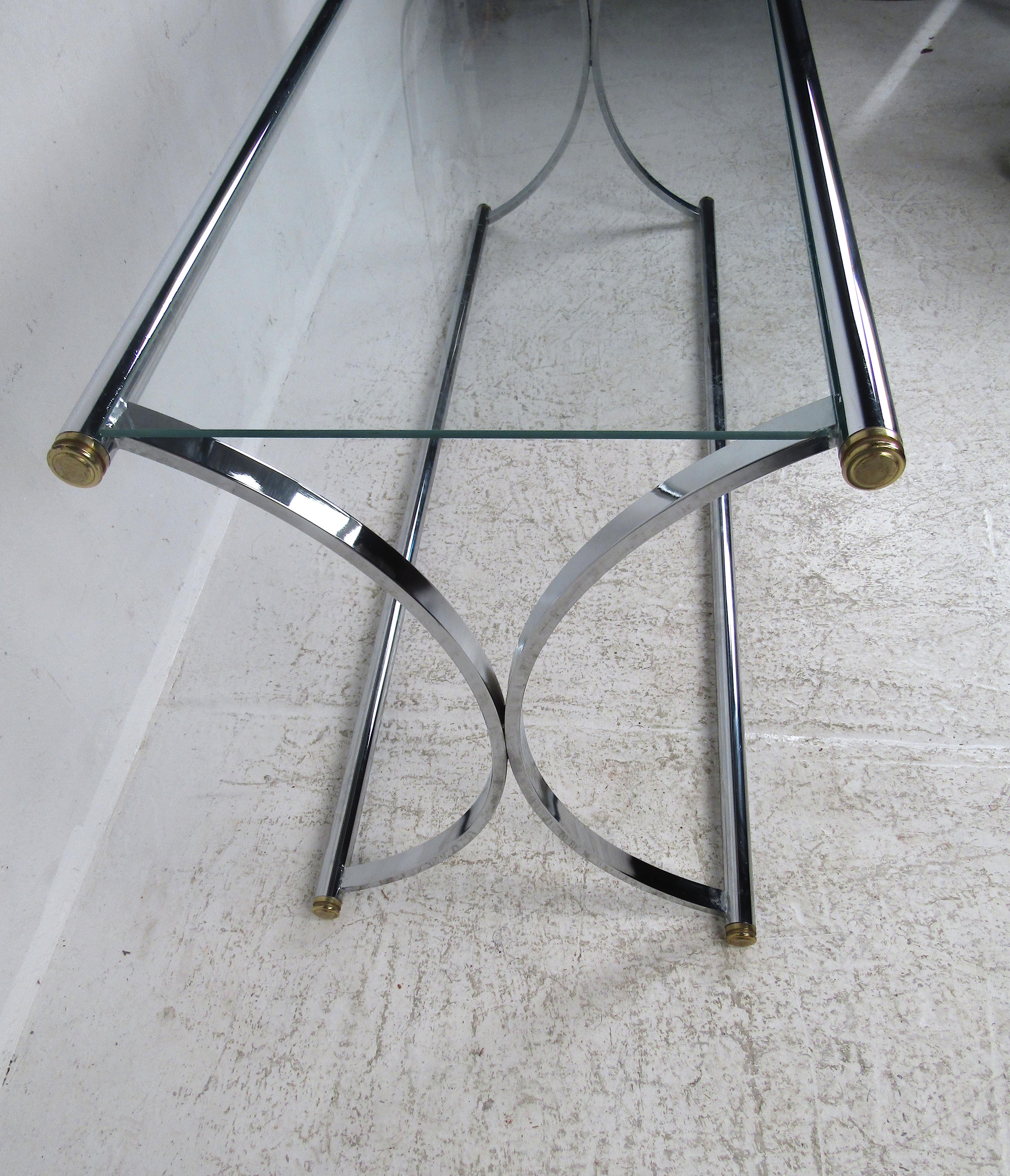 Mid-Century Modern Chrome and Glass Console Table For Sale