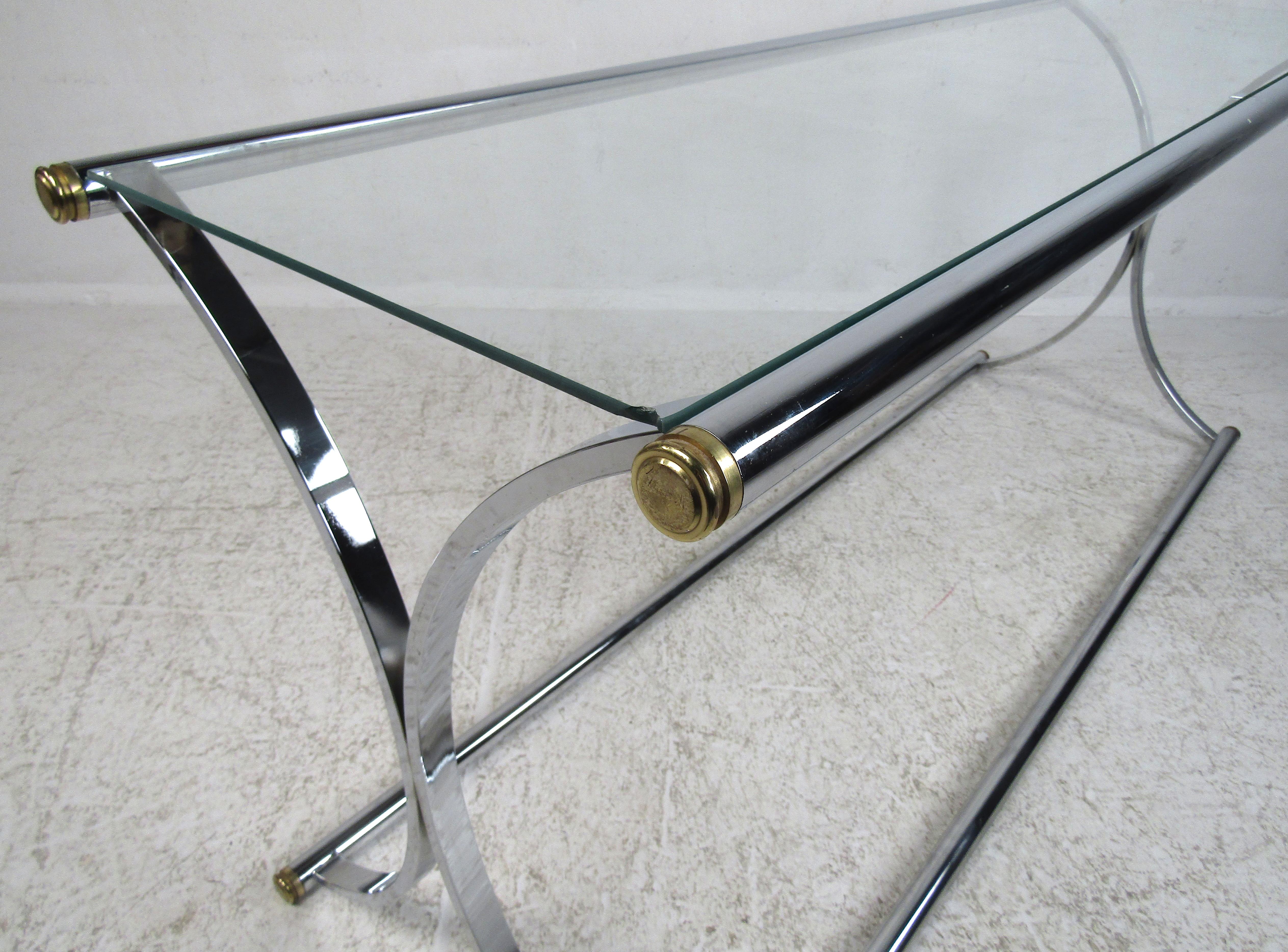 Chrome and Glass Console Table In Good Condition For Sale In Brooklyn, NY