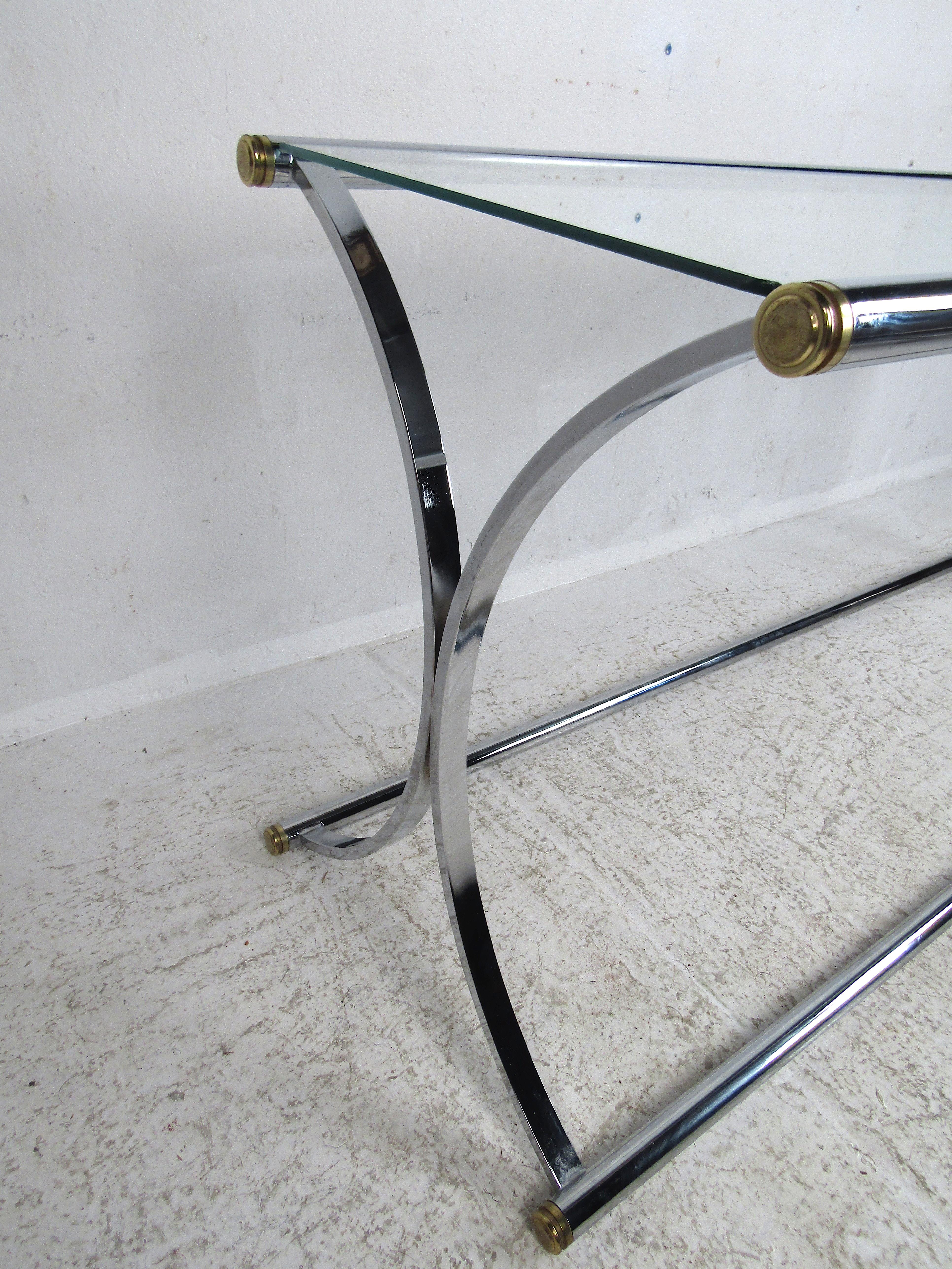 Chrome and Glass Console Table For Sale 1