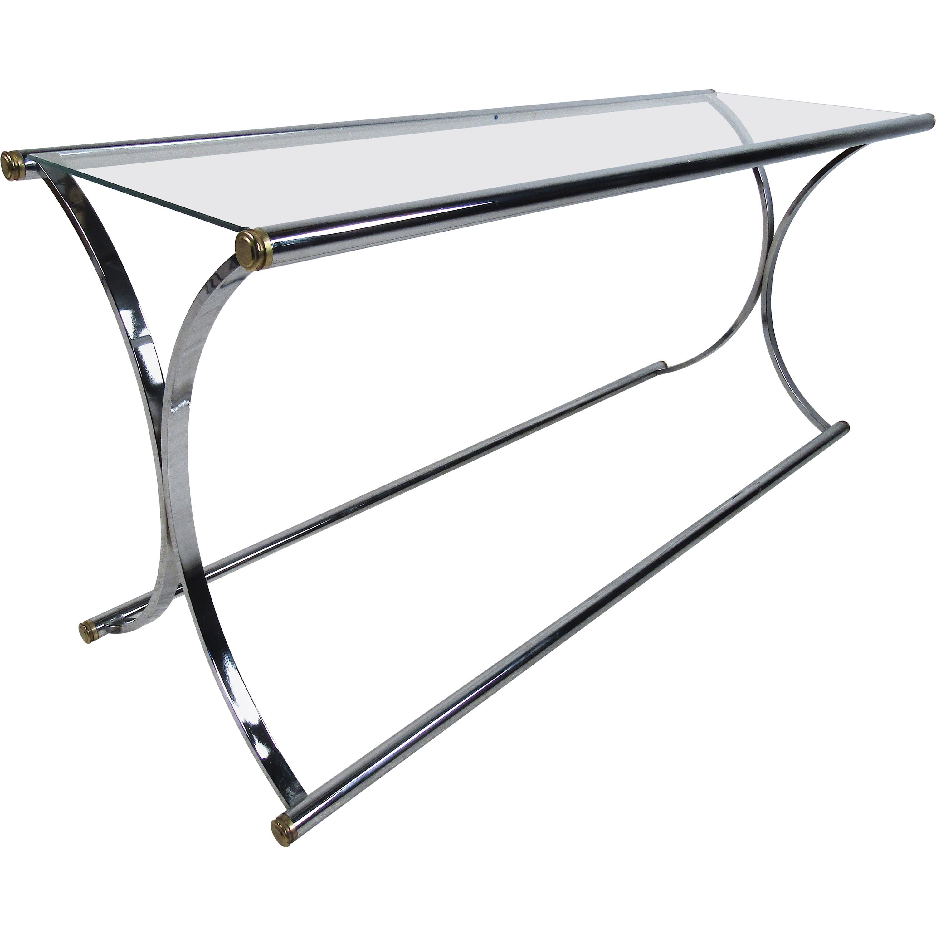 Chrome and Glass Console Table For Sale