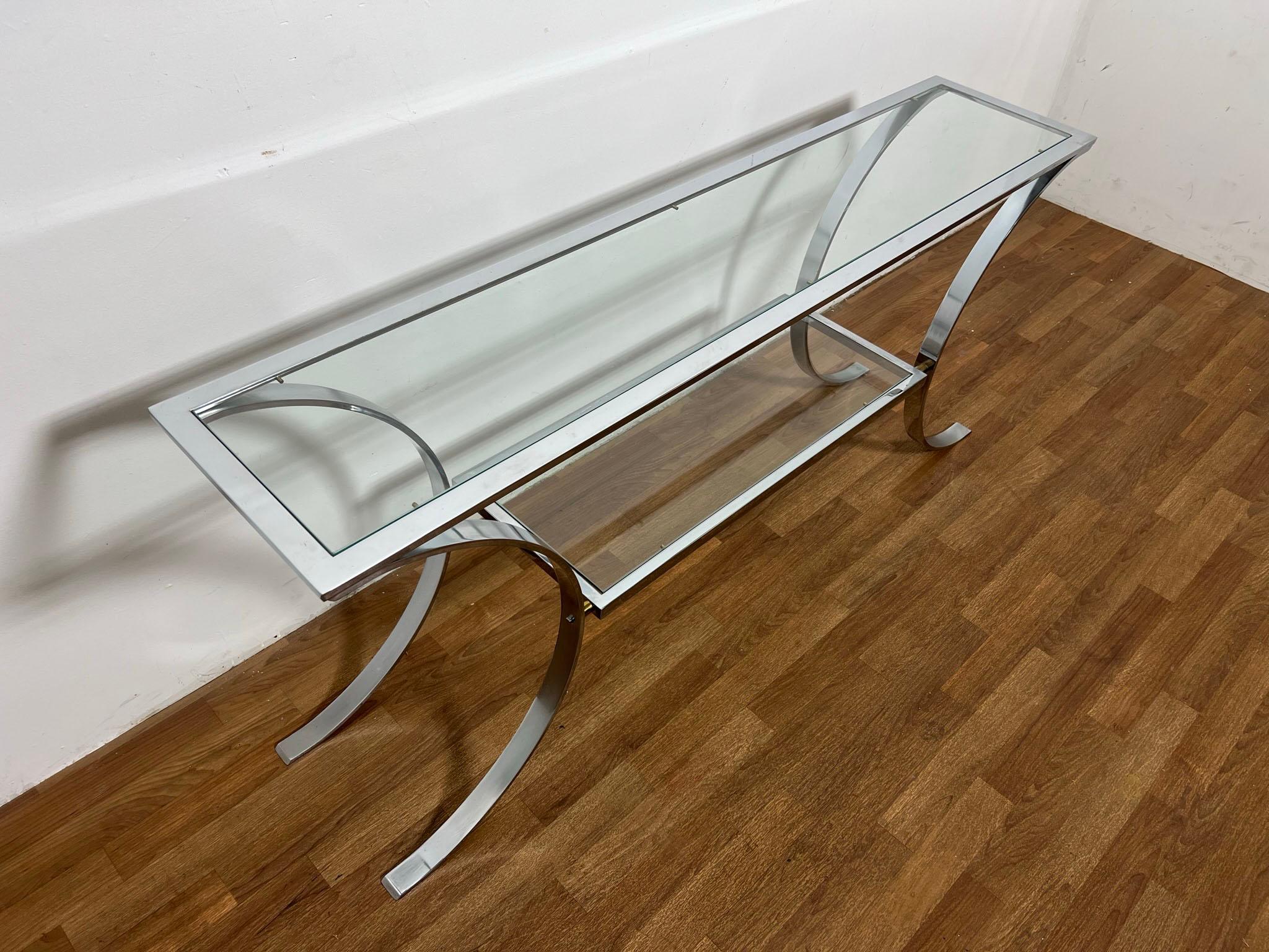 Mid-Century Modern Chrome and Glass Console Table in the Style of Milo Baughman Circa 1970s