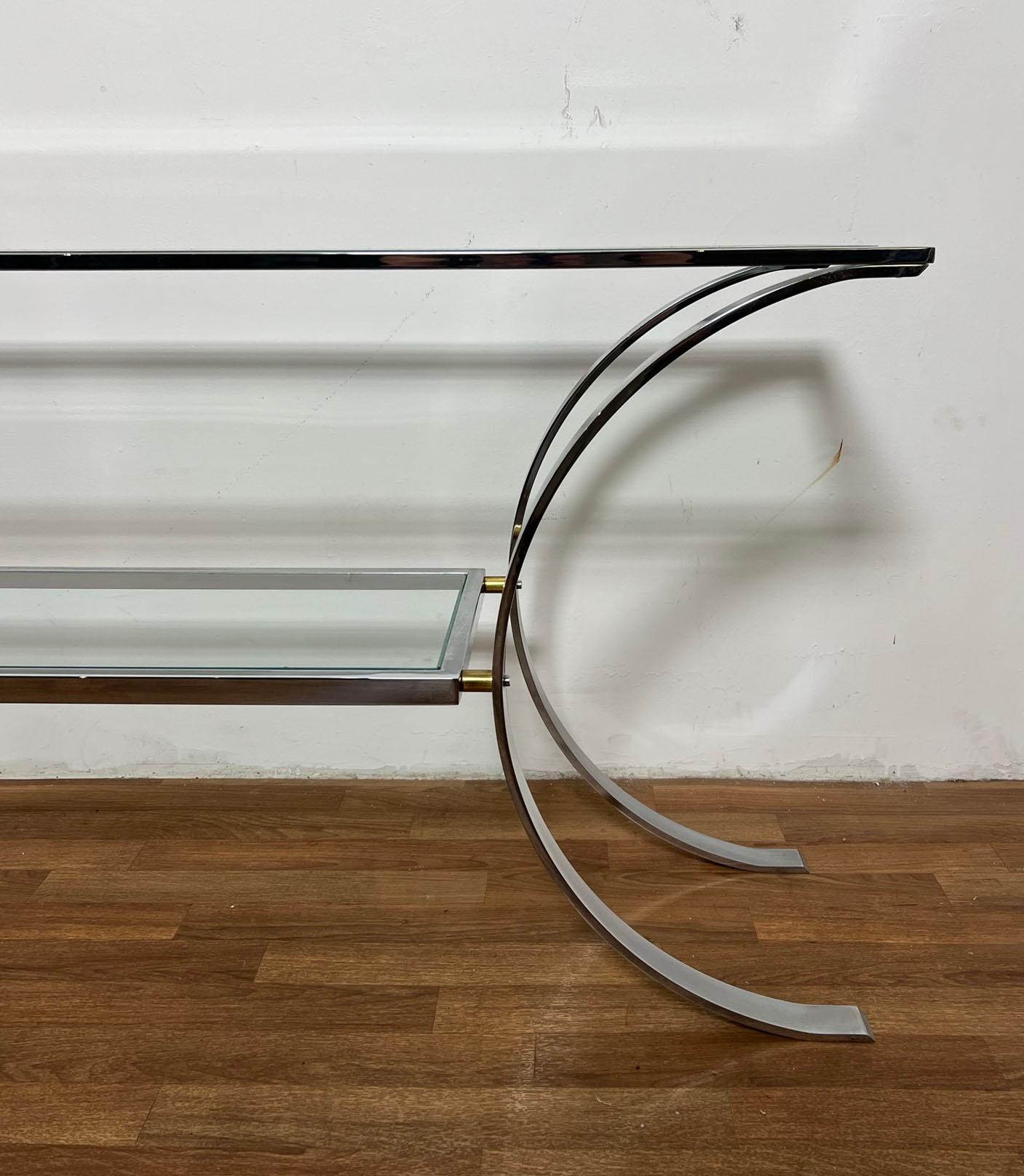 Chrome and Glass Console Table in the Style of Milo Baughman Circa 1970s In Good Condition In Peabody, MA