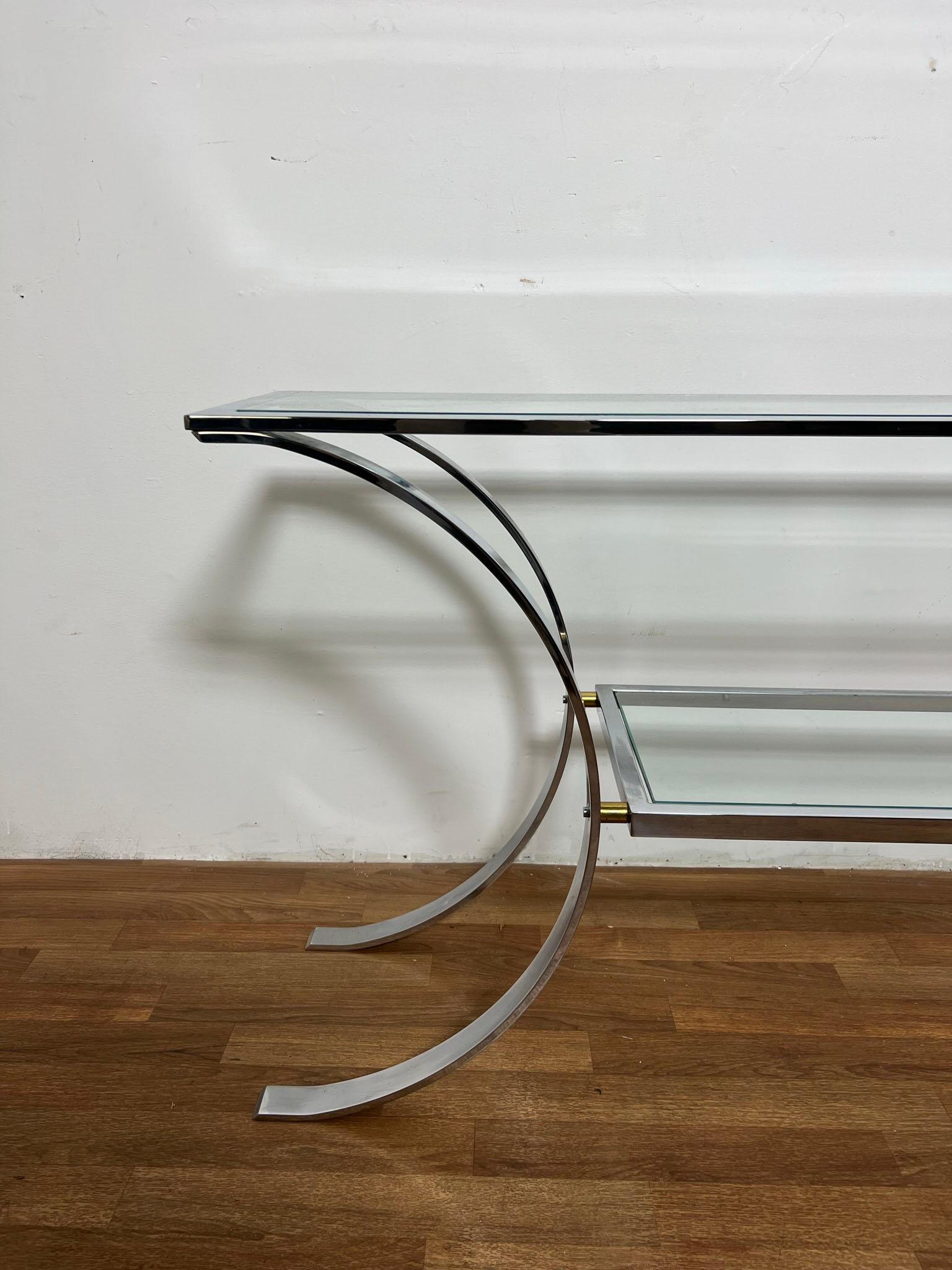 Late 20th Century Chrome and Glass Console Table in the Style of Milo Baughman Circa 1970s