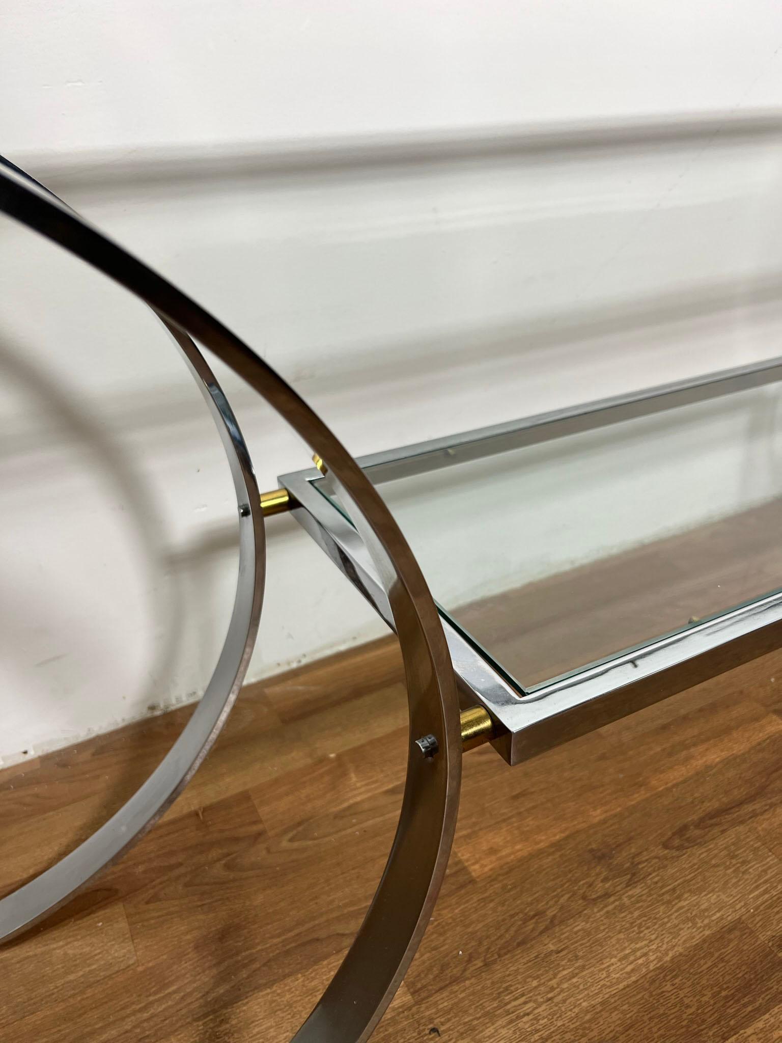 Chrome and Glass Console Table in the Style of Milo Baughman Circa 1970s 1