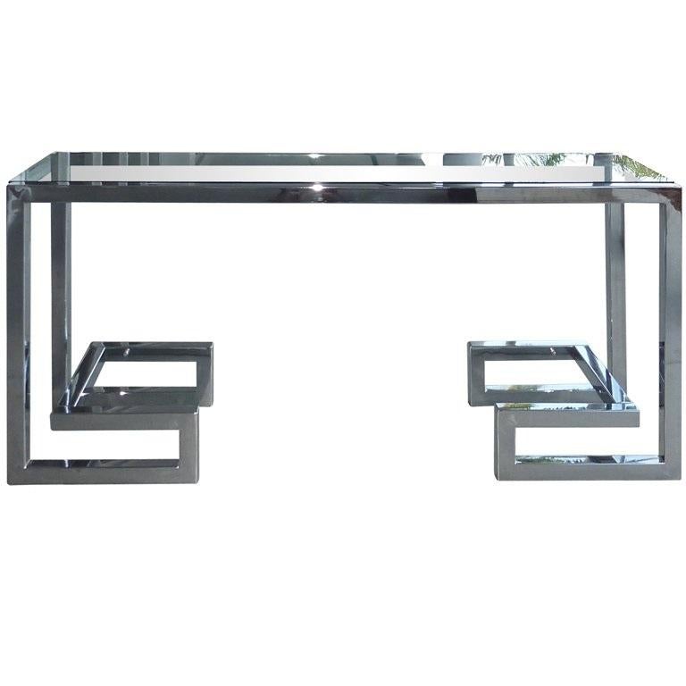 Mid-Century Modern Chrome and Glass Console Table in the Style of Milo Baughman