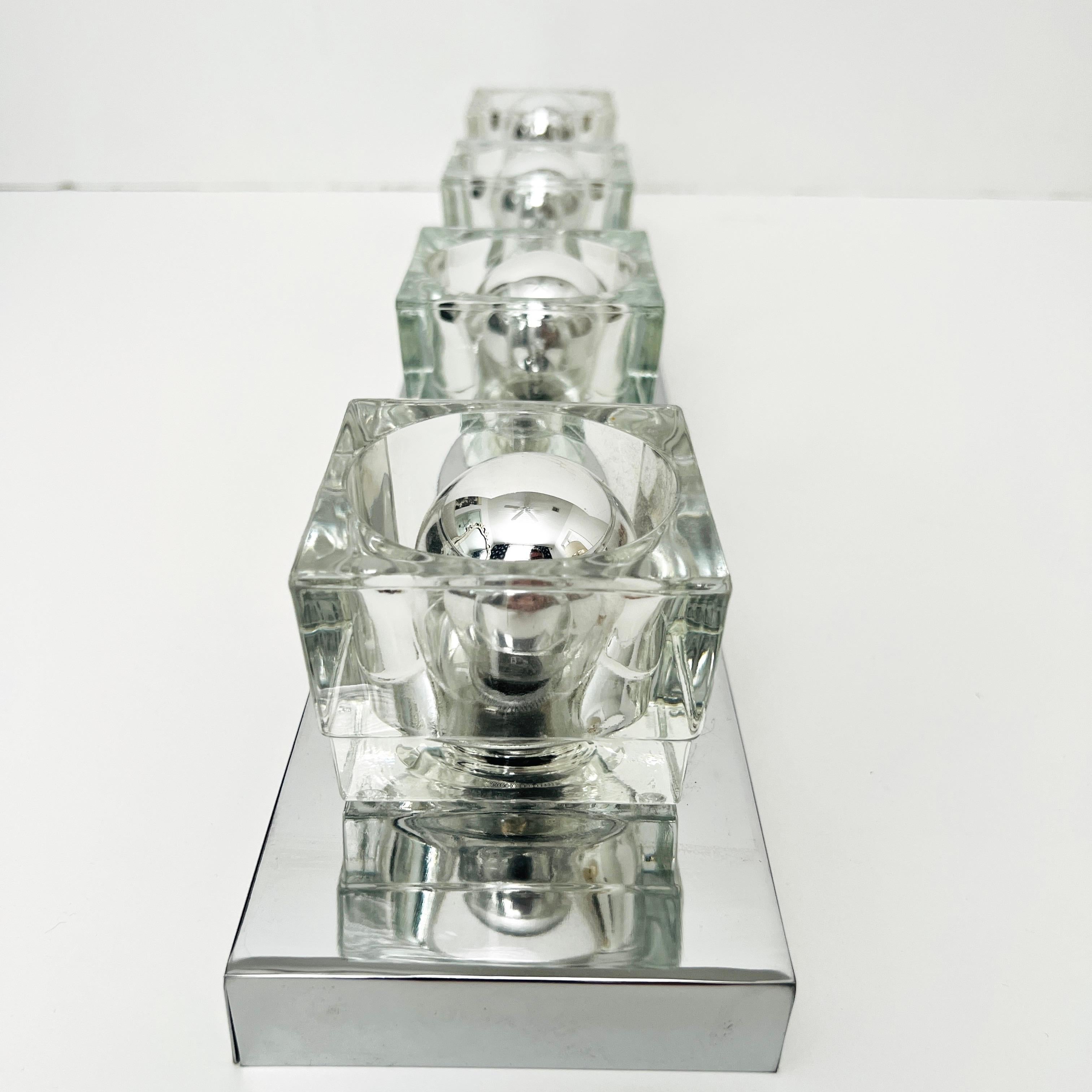 Polished Chrome and Glass Cube Four Light Wall Sconce by Gaetano Sciolari, C. 1970s For Sale