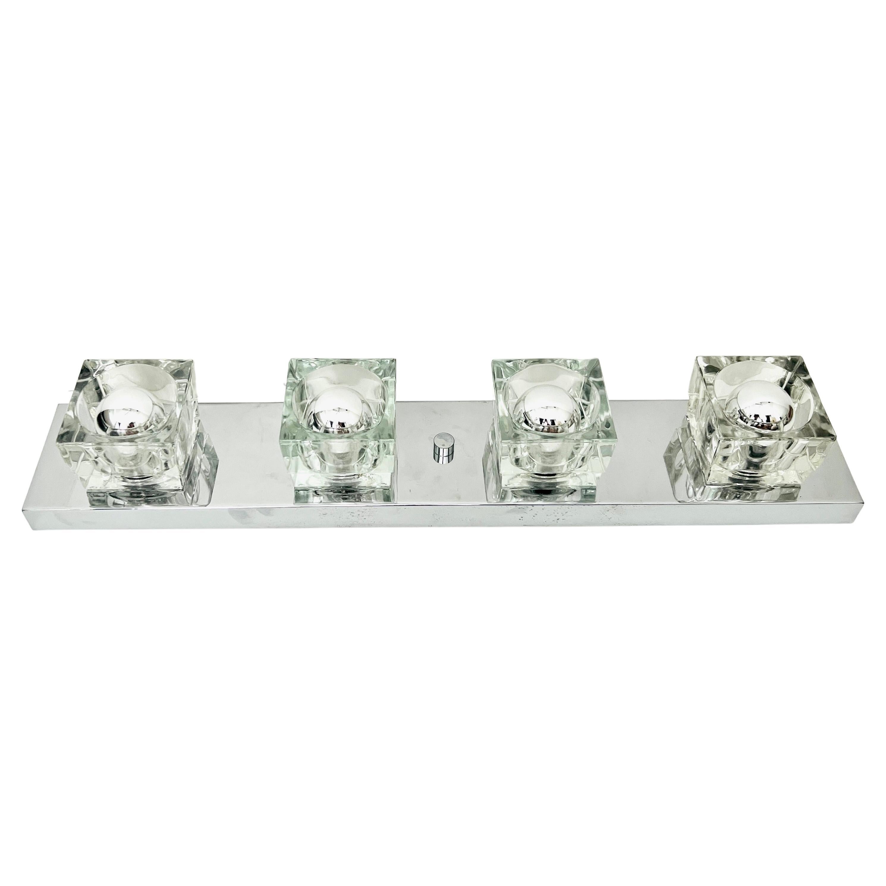 Chrome and Glass Cube Four Light Wall Sconce by Gaetano Sciolari, C. 1970s For Sale